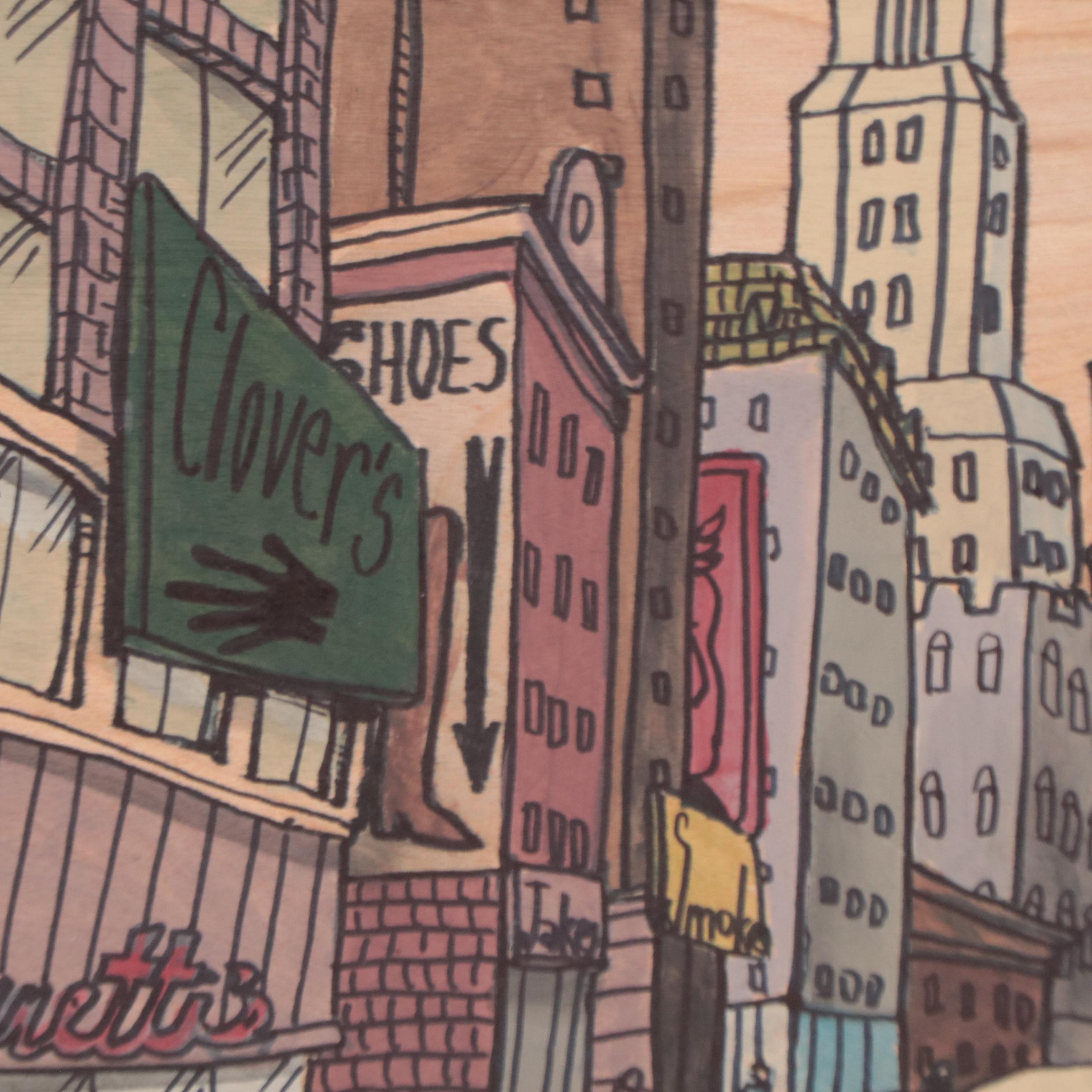 Aaron Wooten Acrylic and Ink Painting of Cityscape "Lexington Avenue," 2023