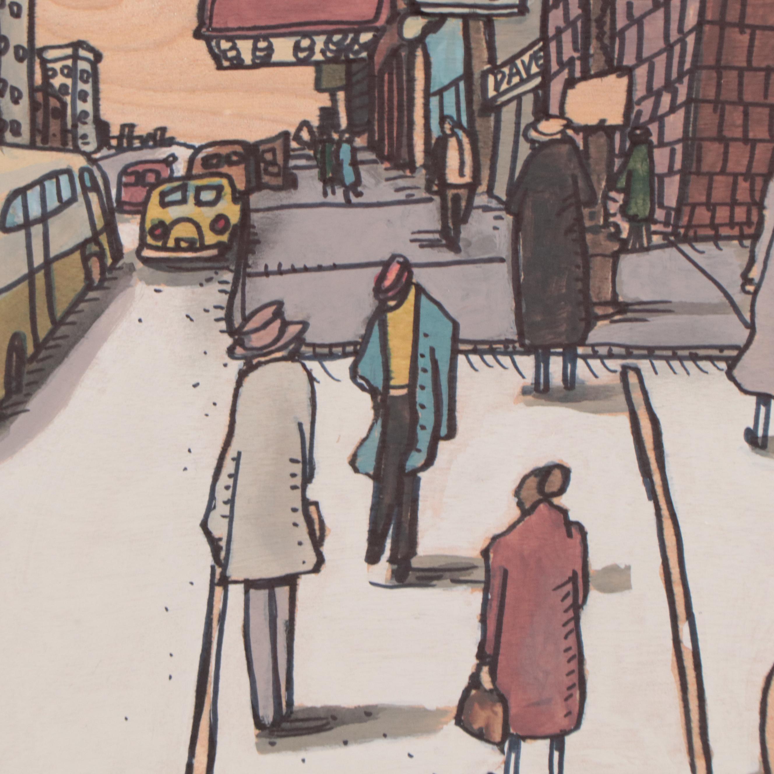 Aaron Wooten Acrylic and Ink Painting of Cityscape "Lexington Avenue," 2023