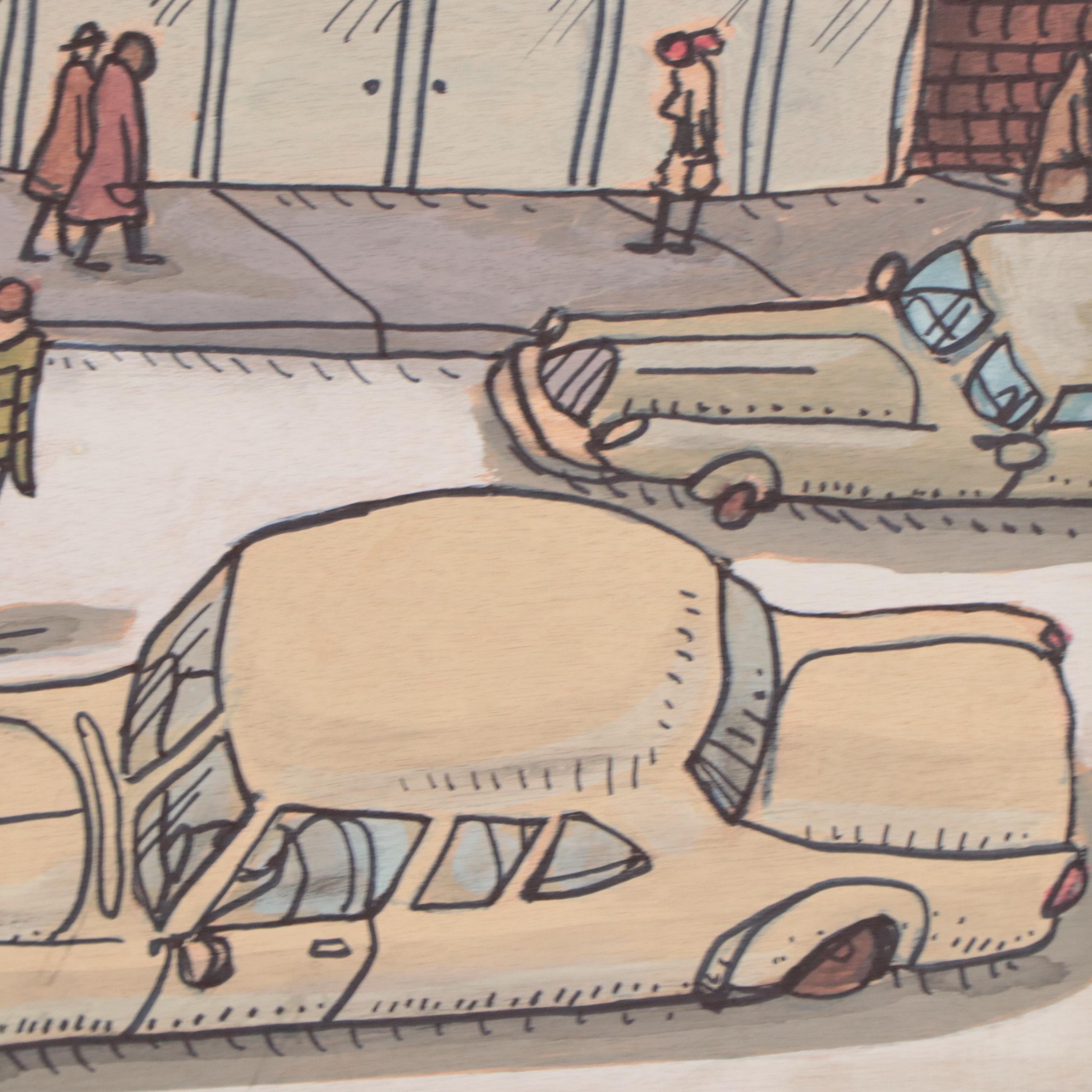 Aaron Wooten Acrylic and Ink Painting of Cityscape "Lexington Avenue," 2023