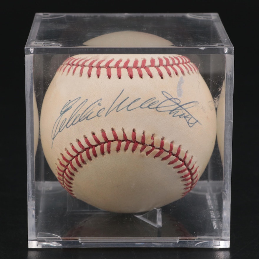 Eddie Mathews Signed Rawlings National League Giamatti Baseball