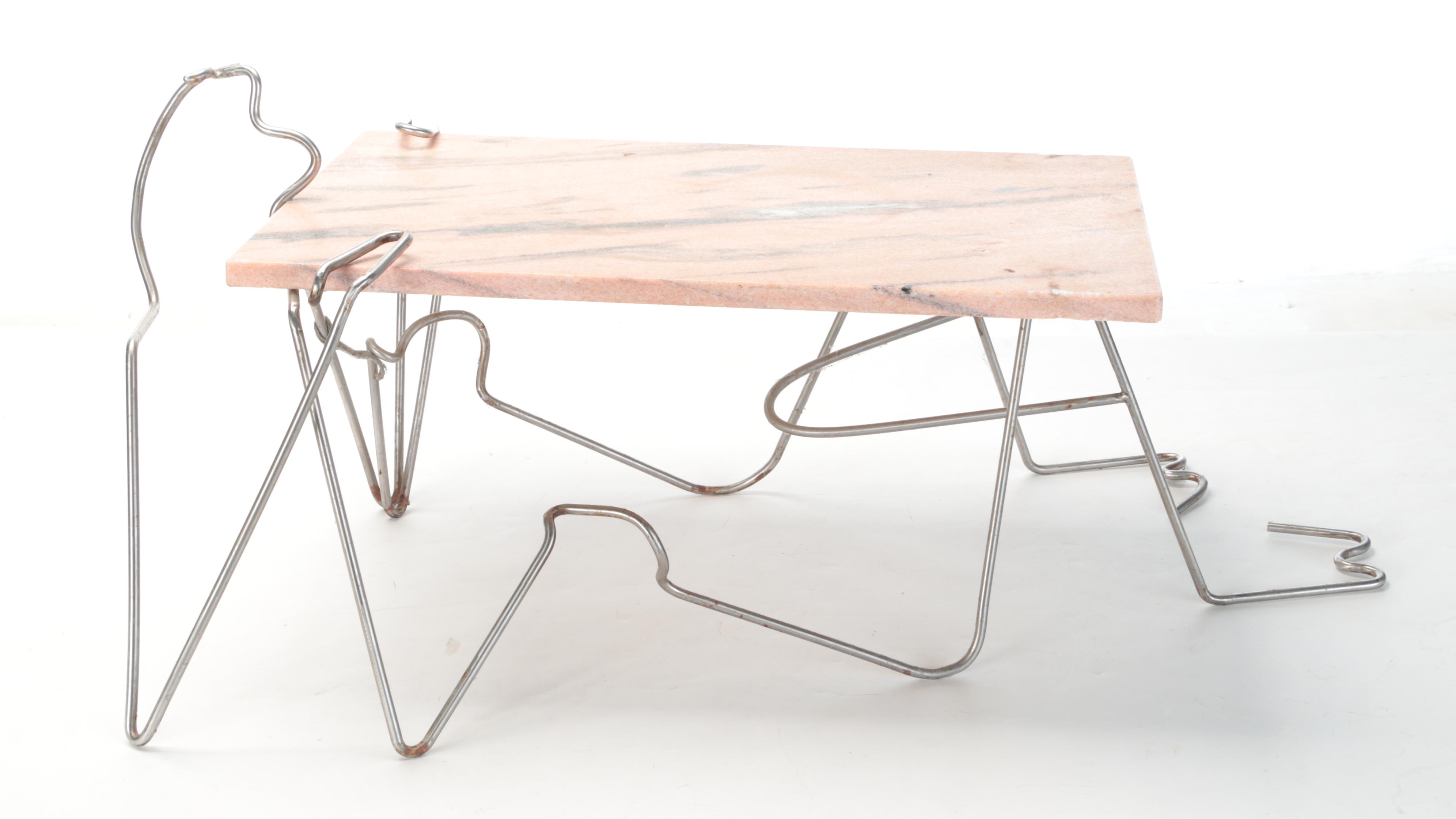 Sculptural Post Modern Wire and Marble Coffee Table
