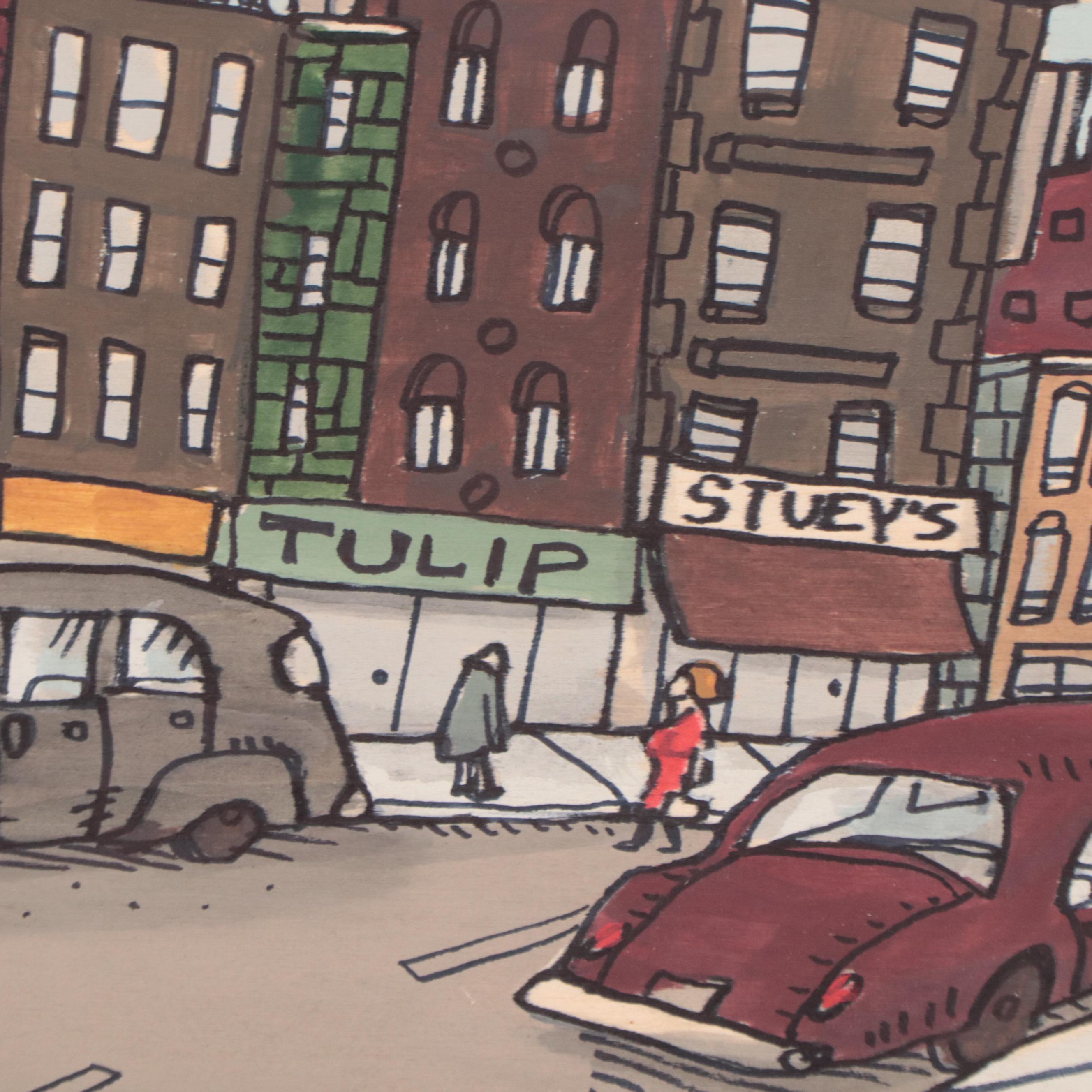 Aaron Wooten Acrylic and Ink Painting of Cityscape "Neptunian Attack #2," 2023