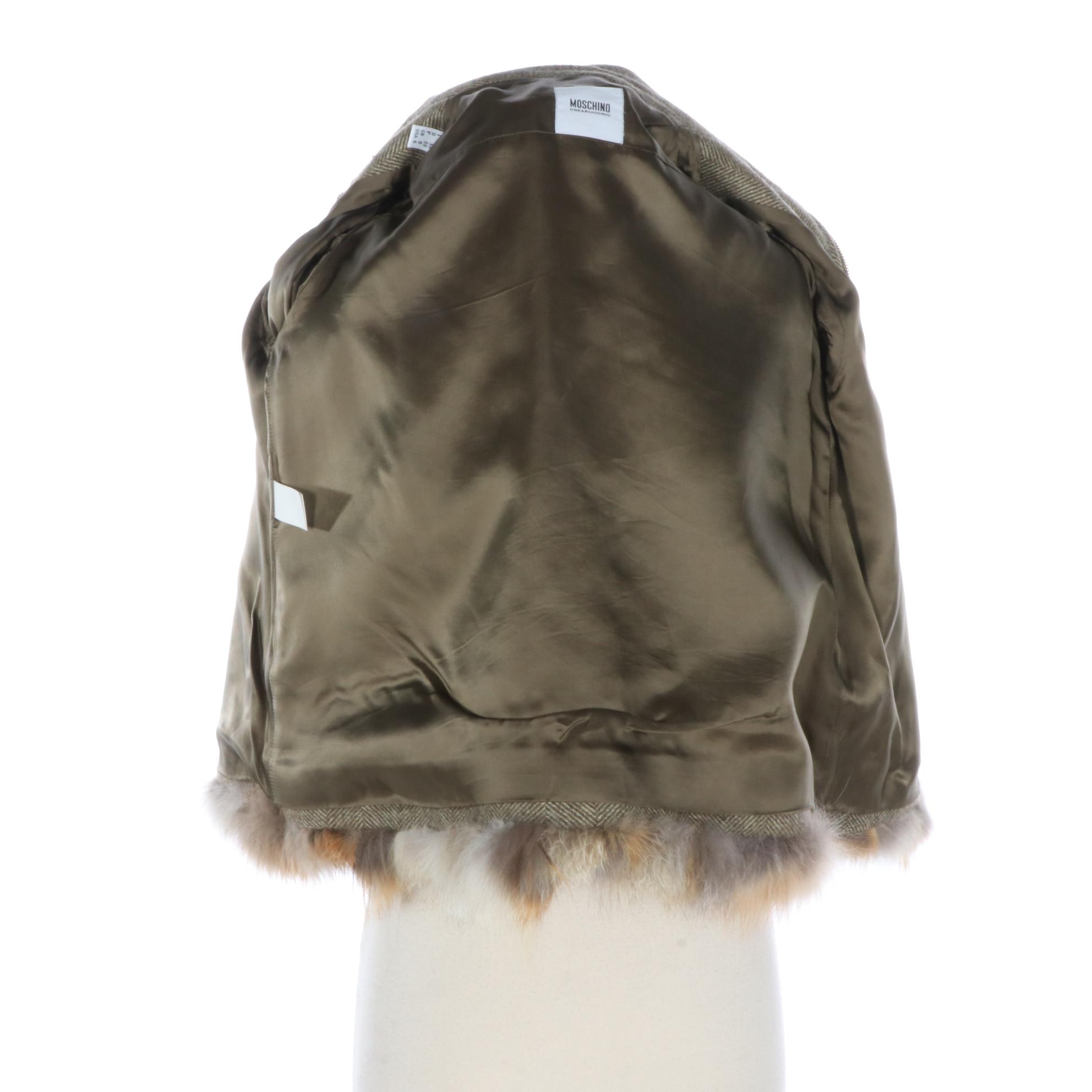 Moschino Cheap and Chic Jacket in Herringbone with Fox Fur Trim