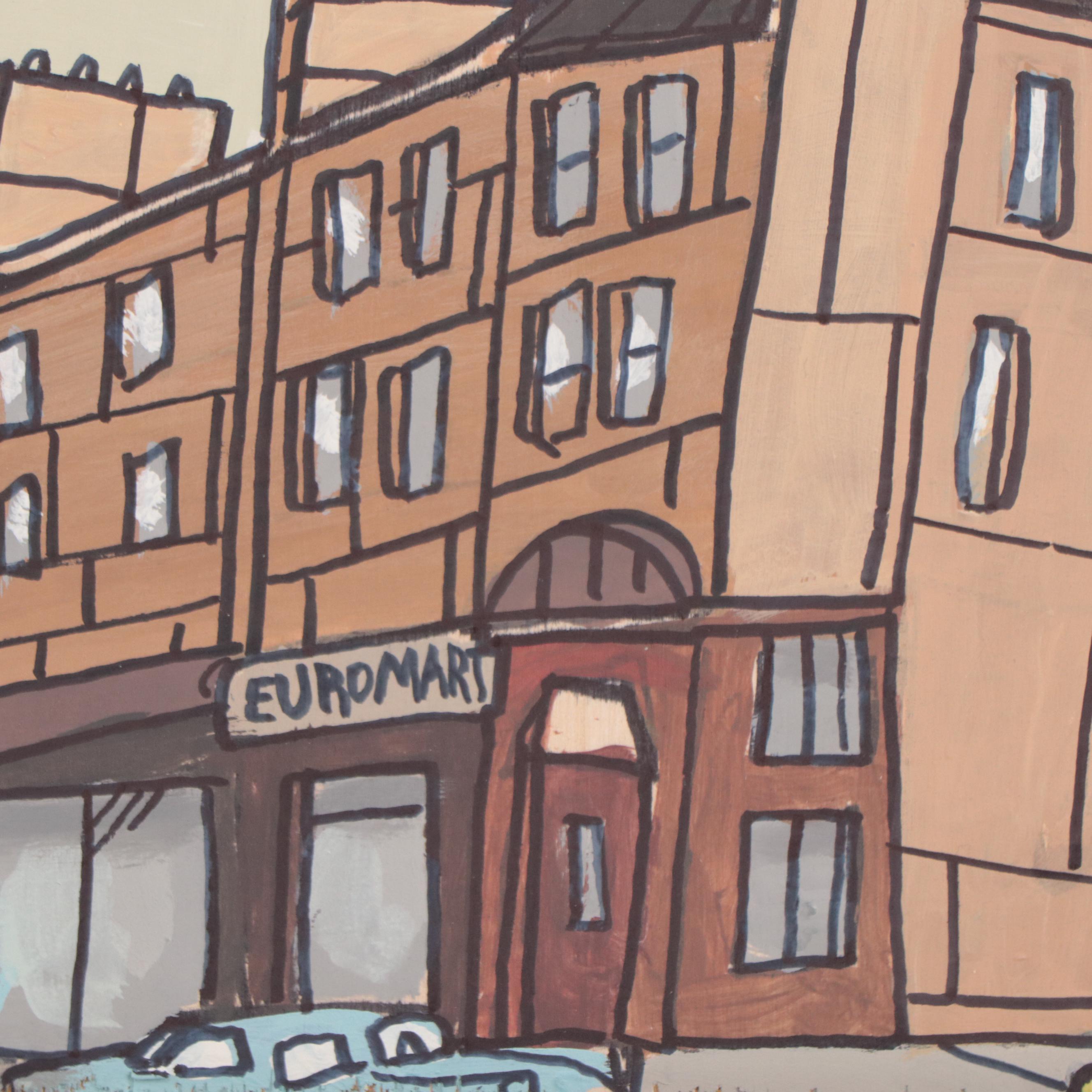 Aaron Wooten Acrylic and Ink Painting of Cityscape "Edinburgh," 2023