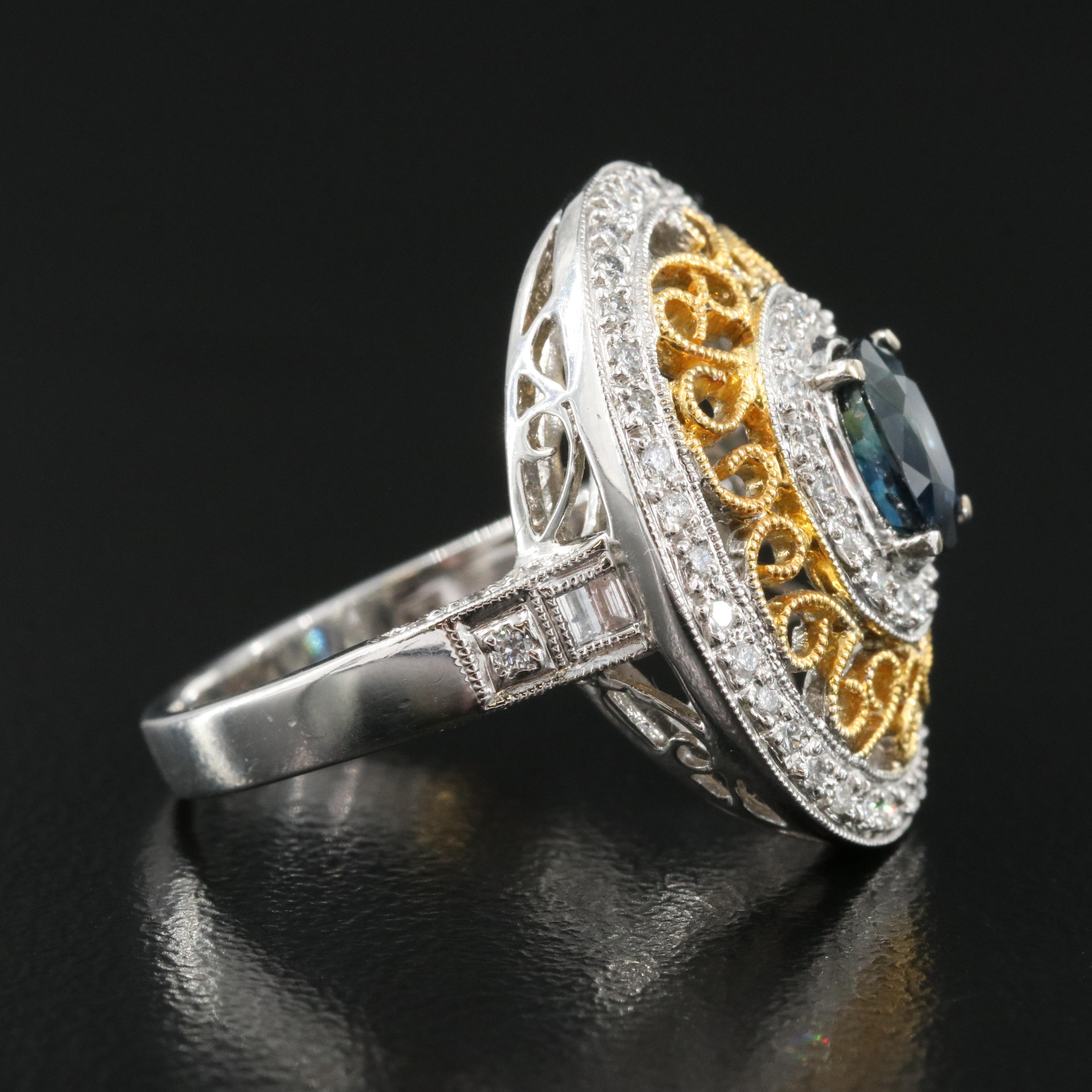 14K Two Tone 1.18 CT Sapphire and Diamond Ring