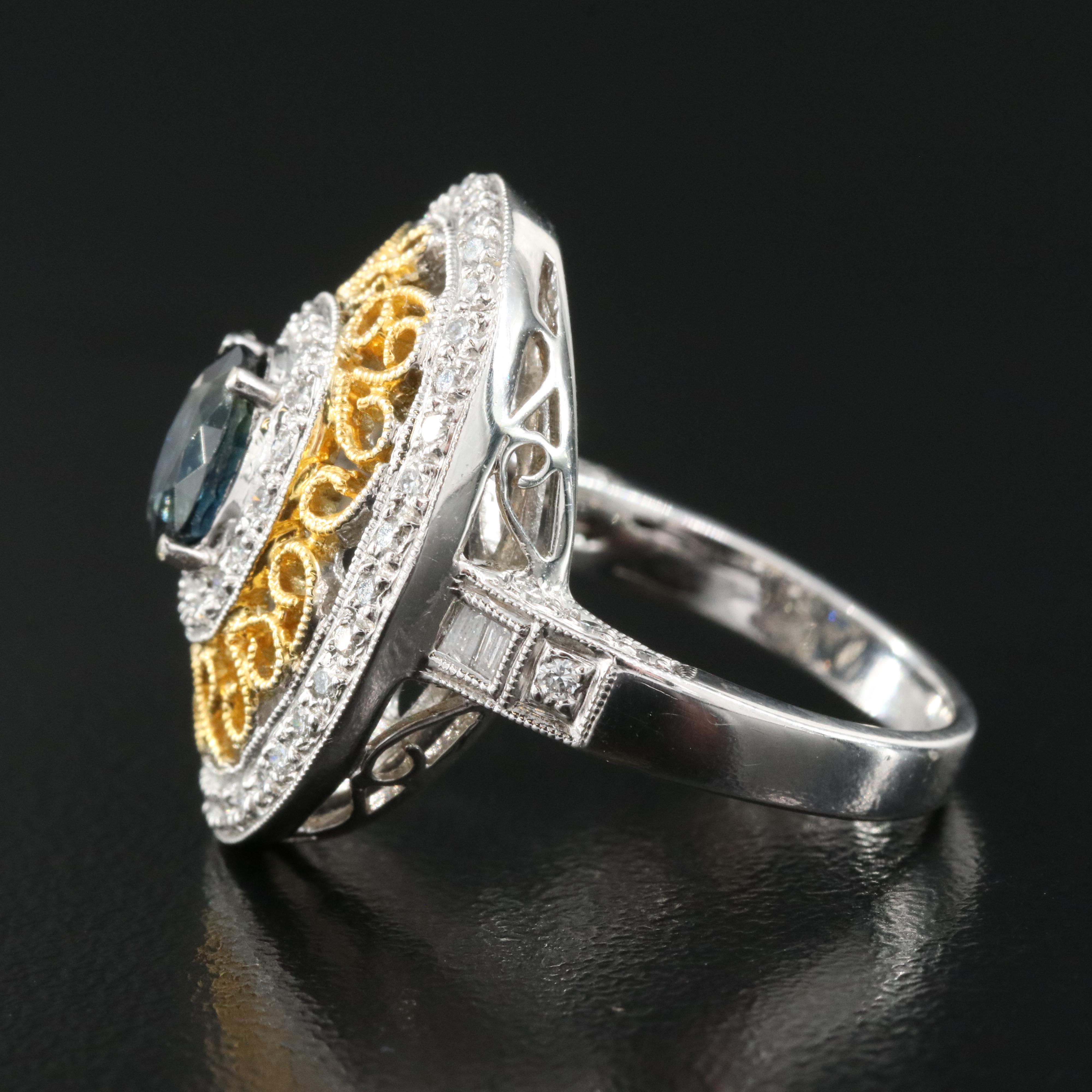 14K Two Tone 1.18 CT Sapphire and Diamond Ring