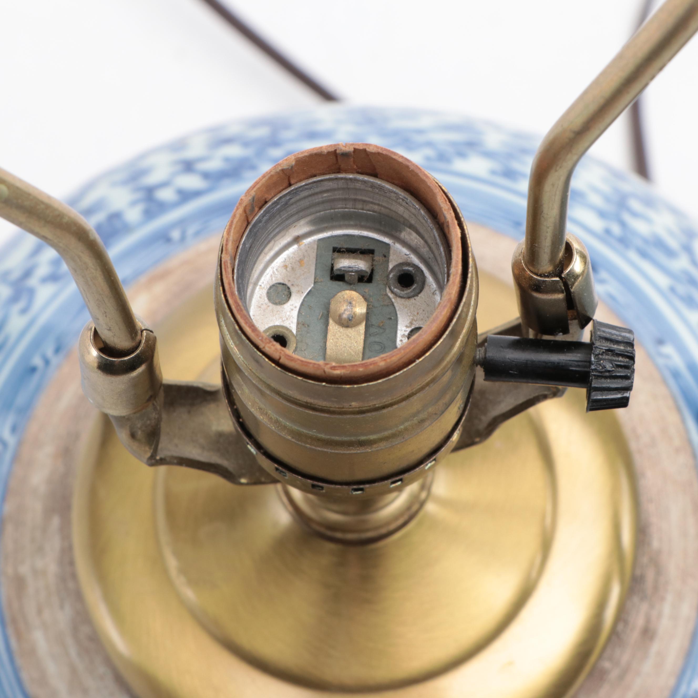 Wescal Chiense Style Blue and White Ceramic Table Lamps