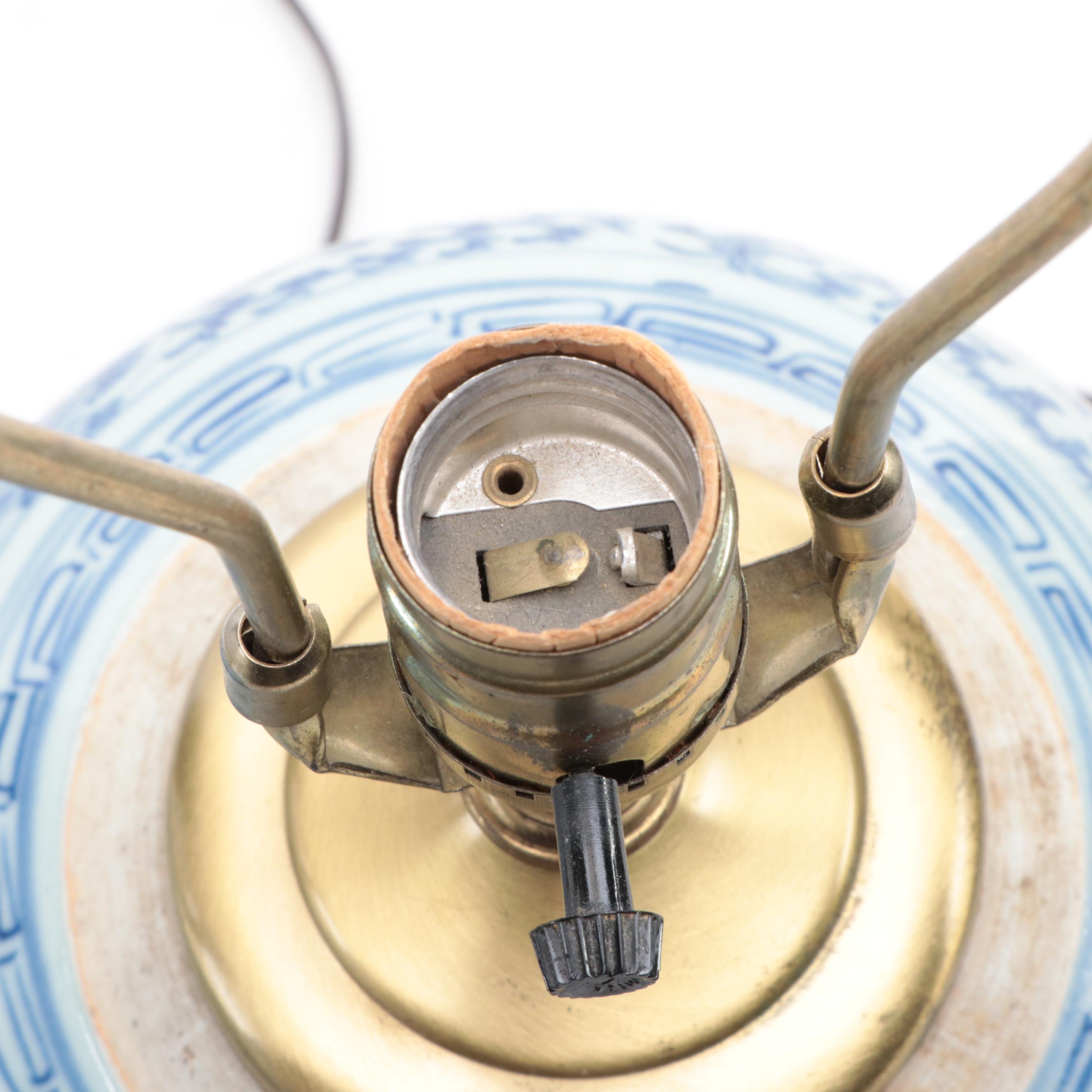 Wescal Chiense Style Blue and White Ceramic Table Lamps