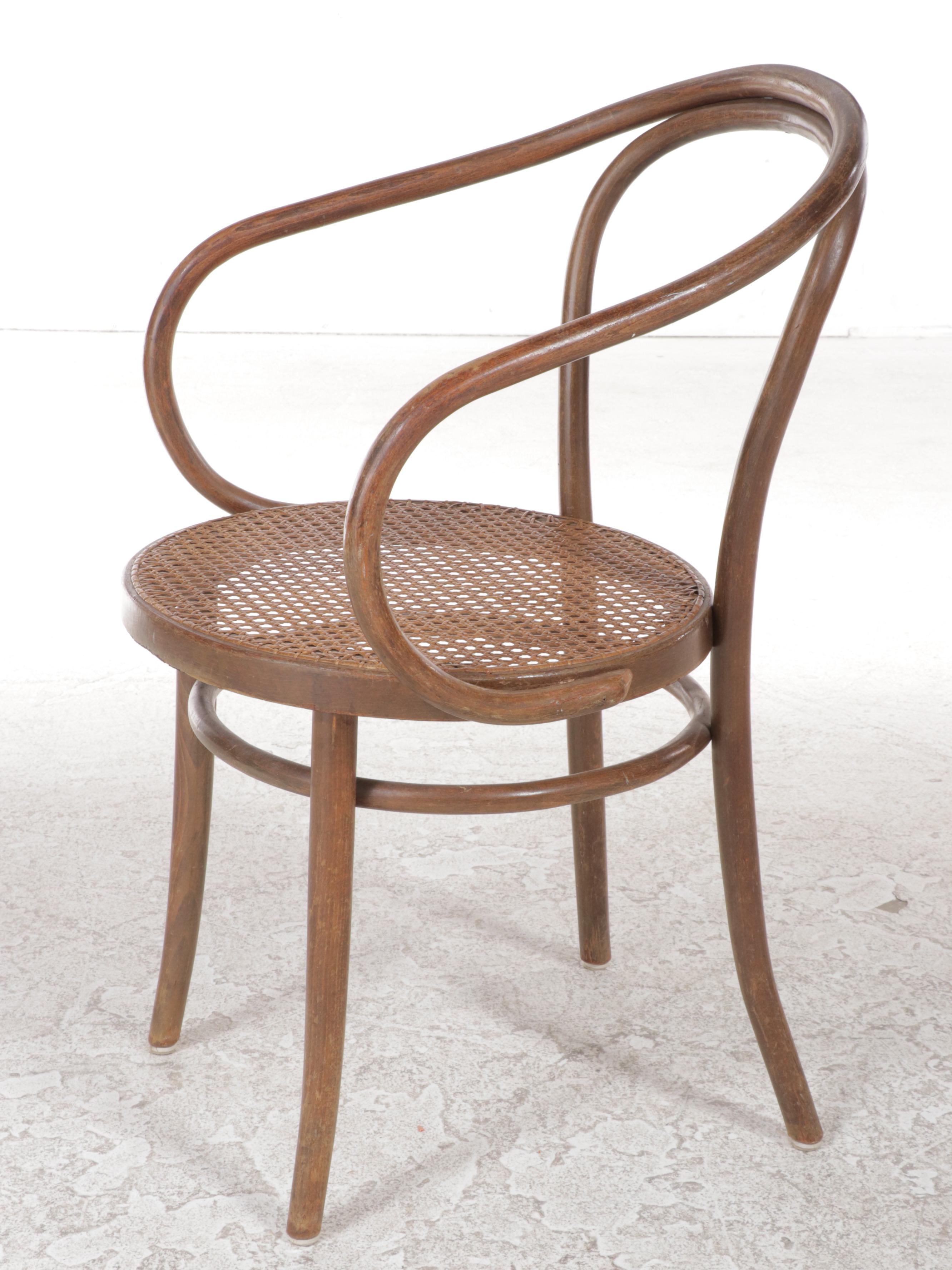 Four Thonet Style Bentwood Armchairs with Caned Seats