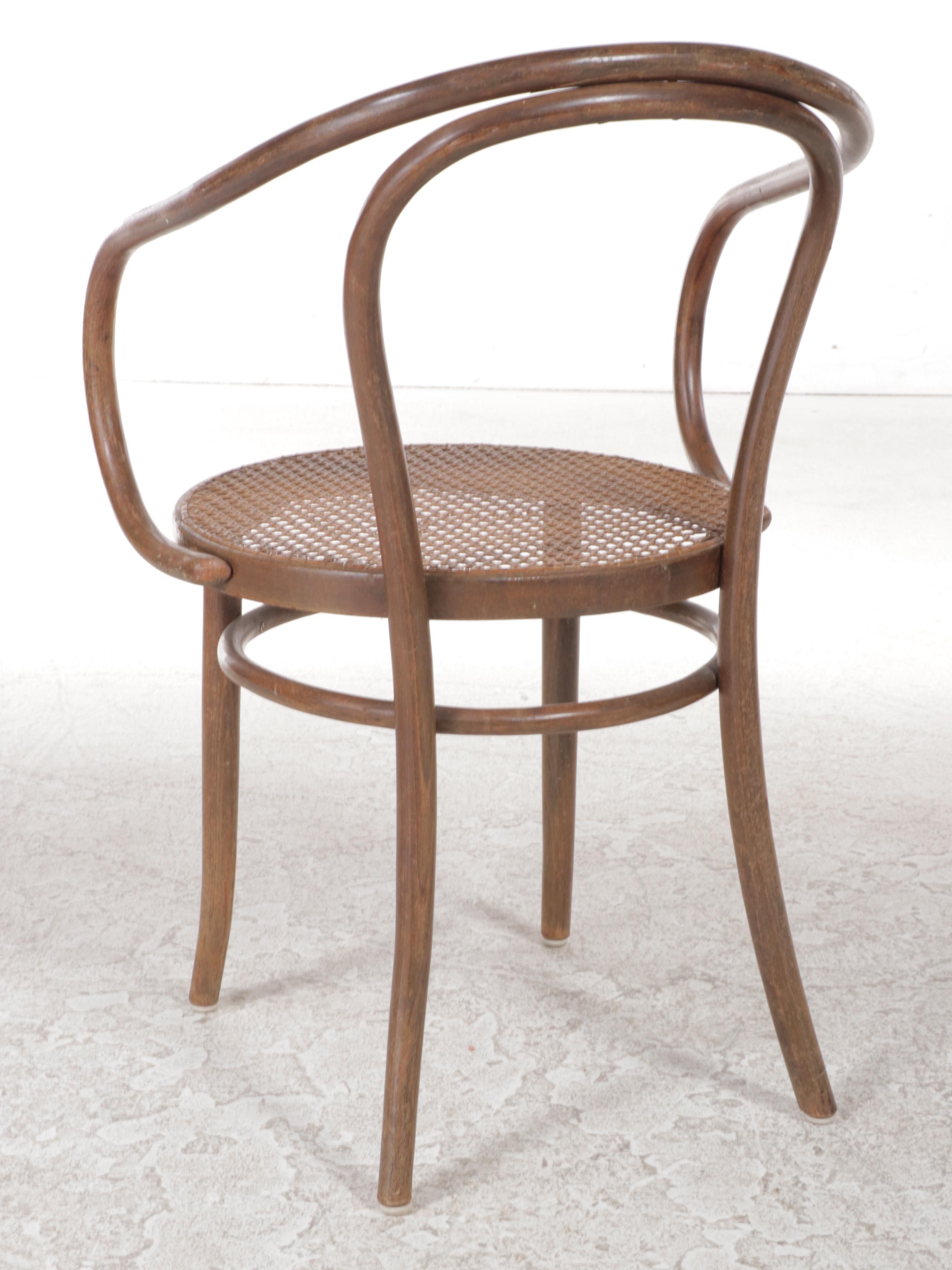 Four Thonet Style Bentwood Armchairs with Caned Seats