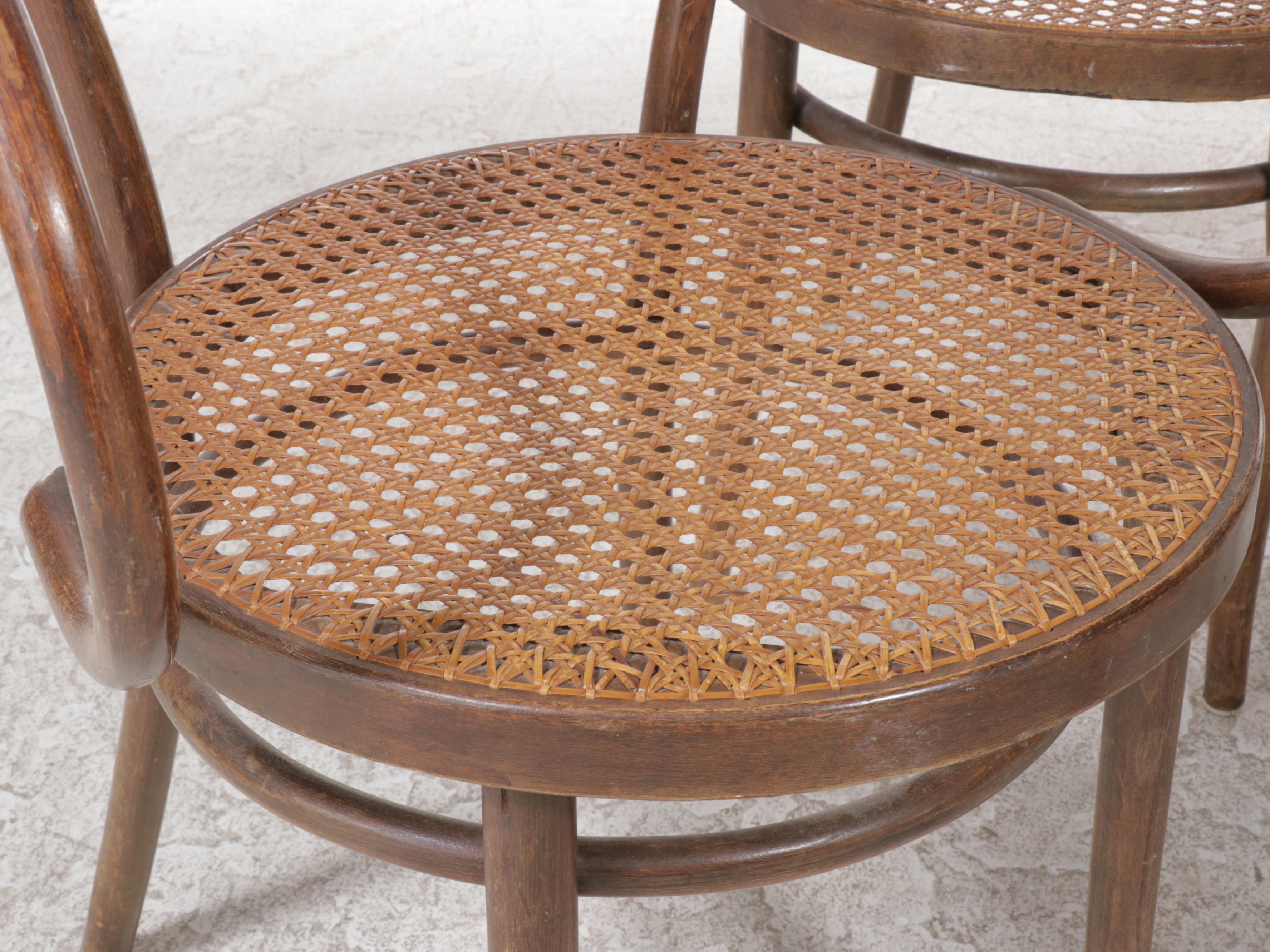 Four Thonet Style Bentwood Armchairs with Caned Seats