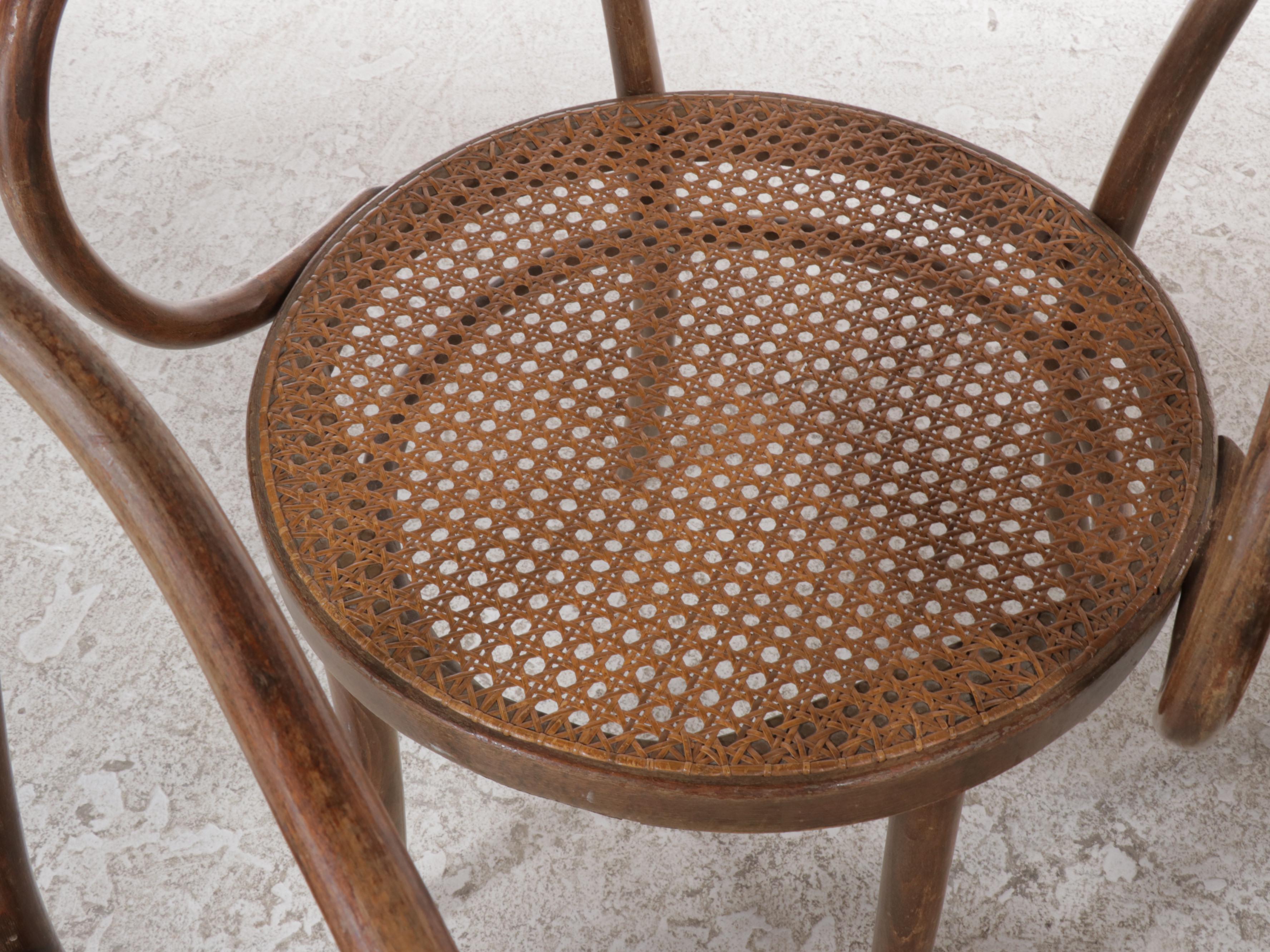 Four Thonet Style Bentwood Armchairs with Caned Seats