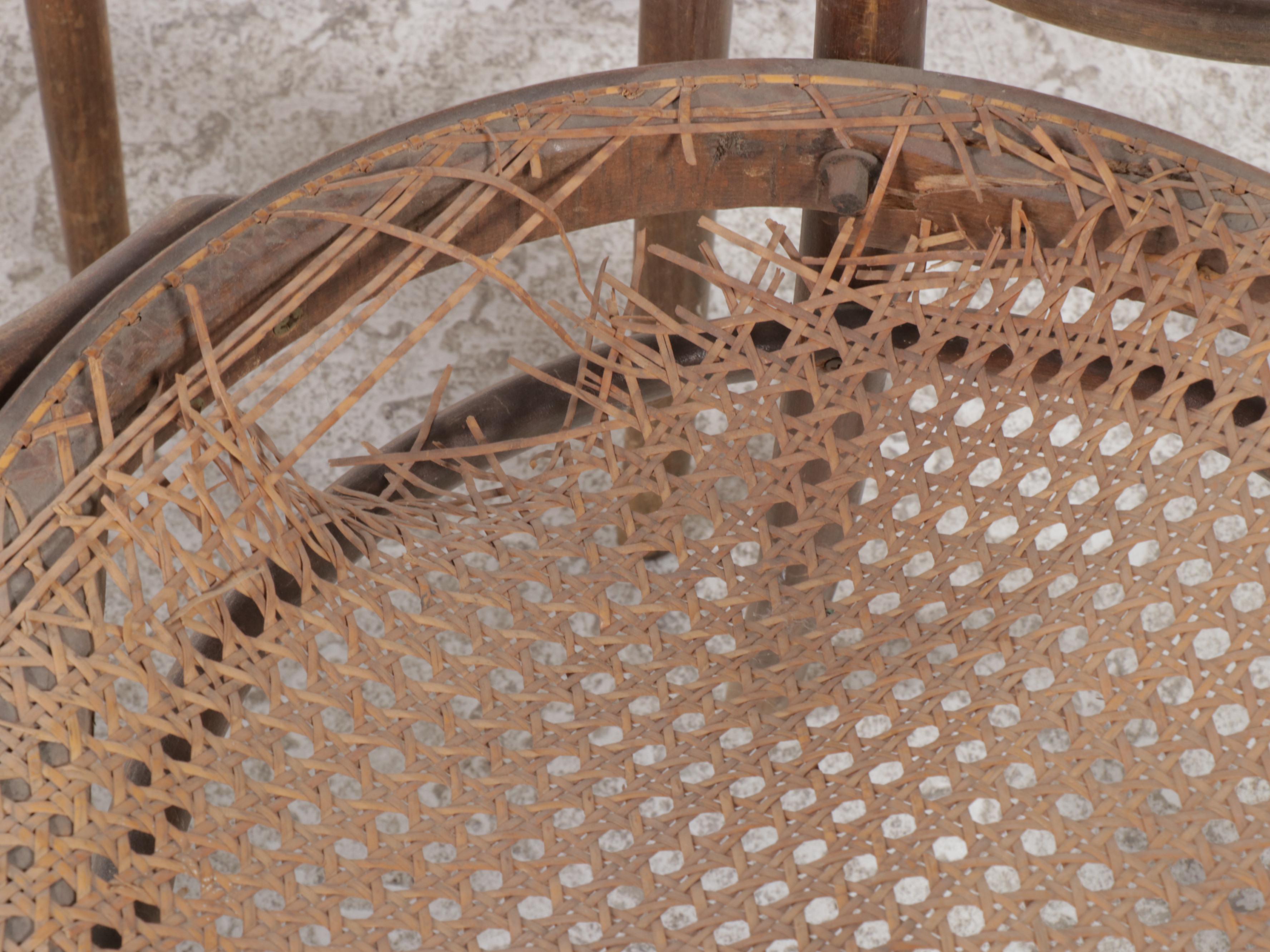 Four Thonet Style Bentwood Armchairs with Caned Seats