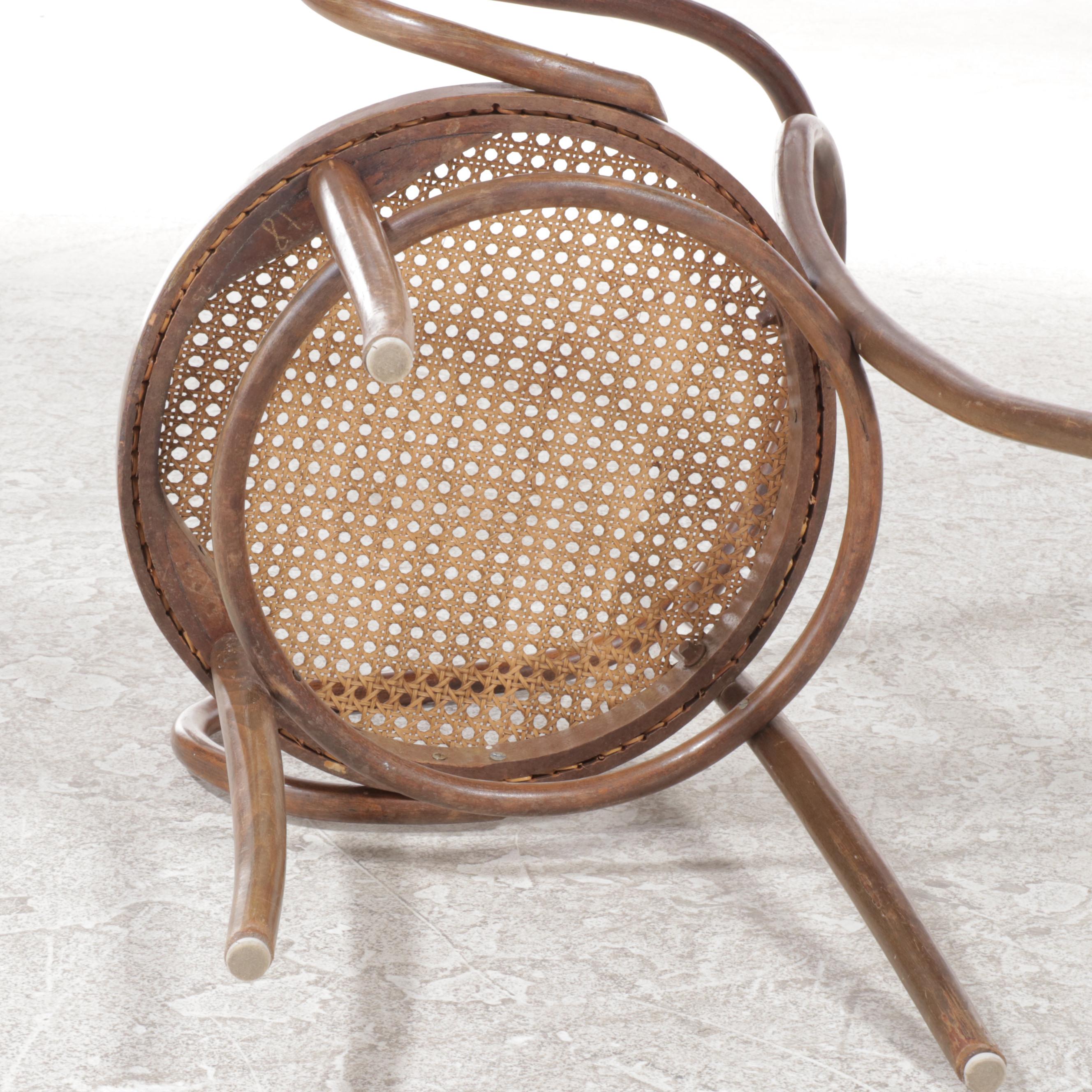 Four Thonet Style Bentwood Armchairs with Caned Seats