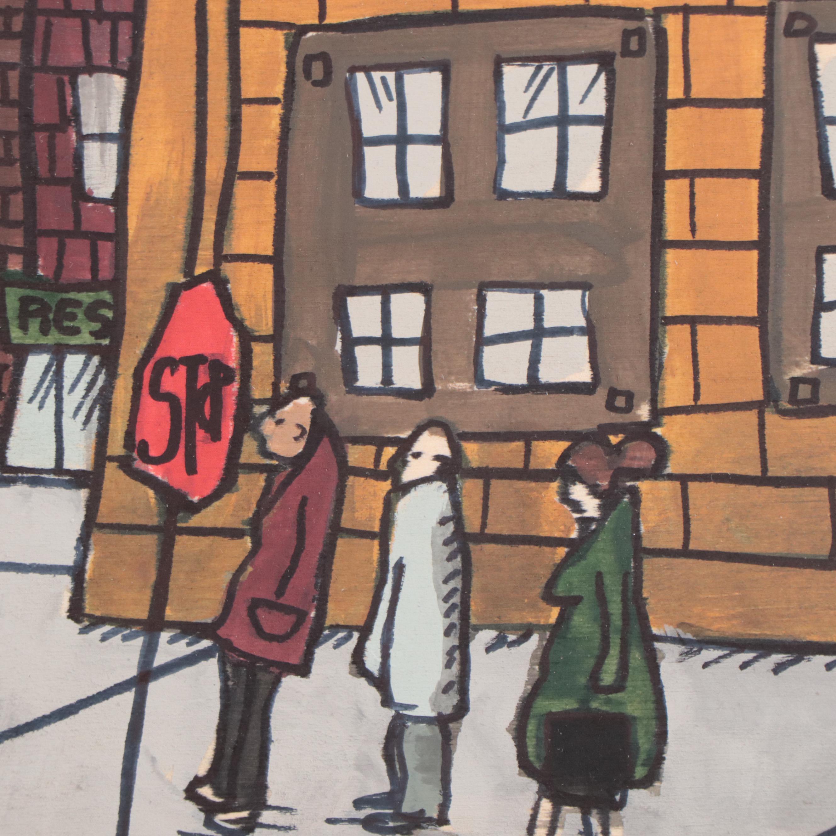 Aaron Wooten Acrylic and Ink Painting of Cityscape "Neptunian Attack #1," 2023