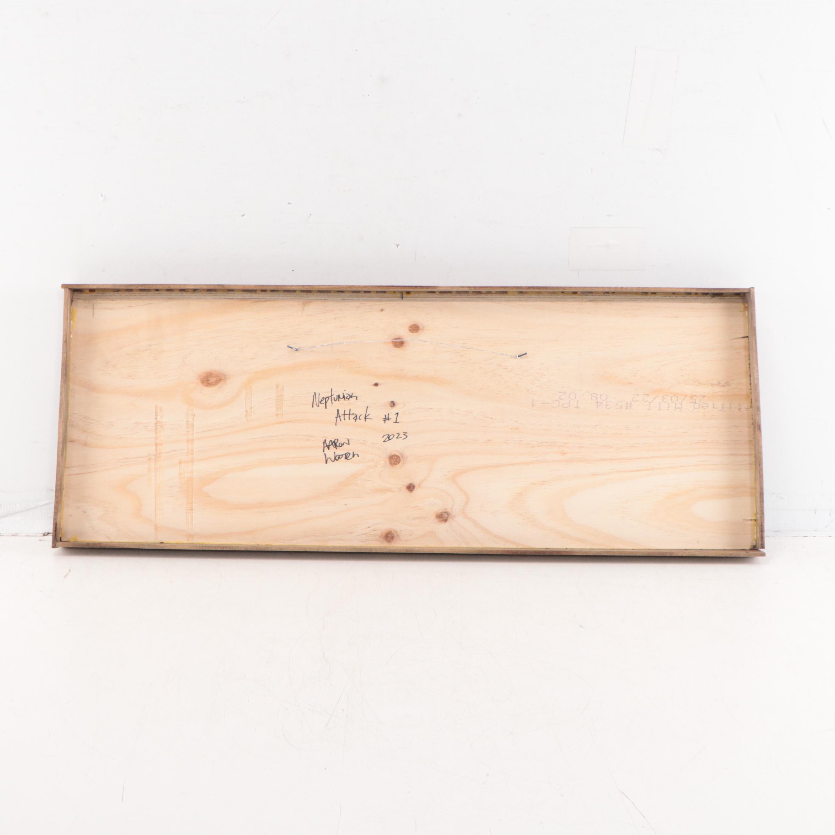 Aaron Wooten Acrylic and Ink Painting of Cityscape "Neptunian Attack #1," 2023