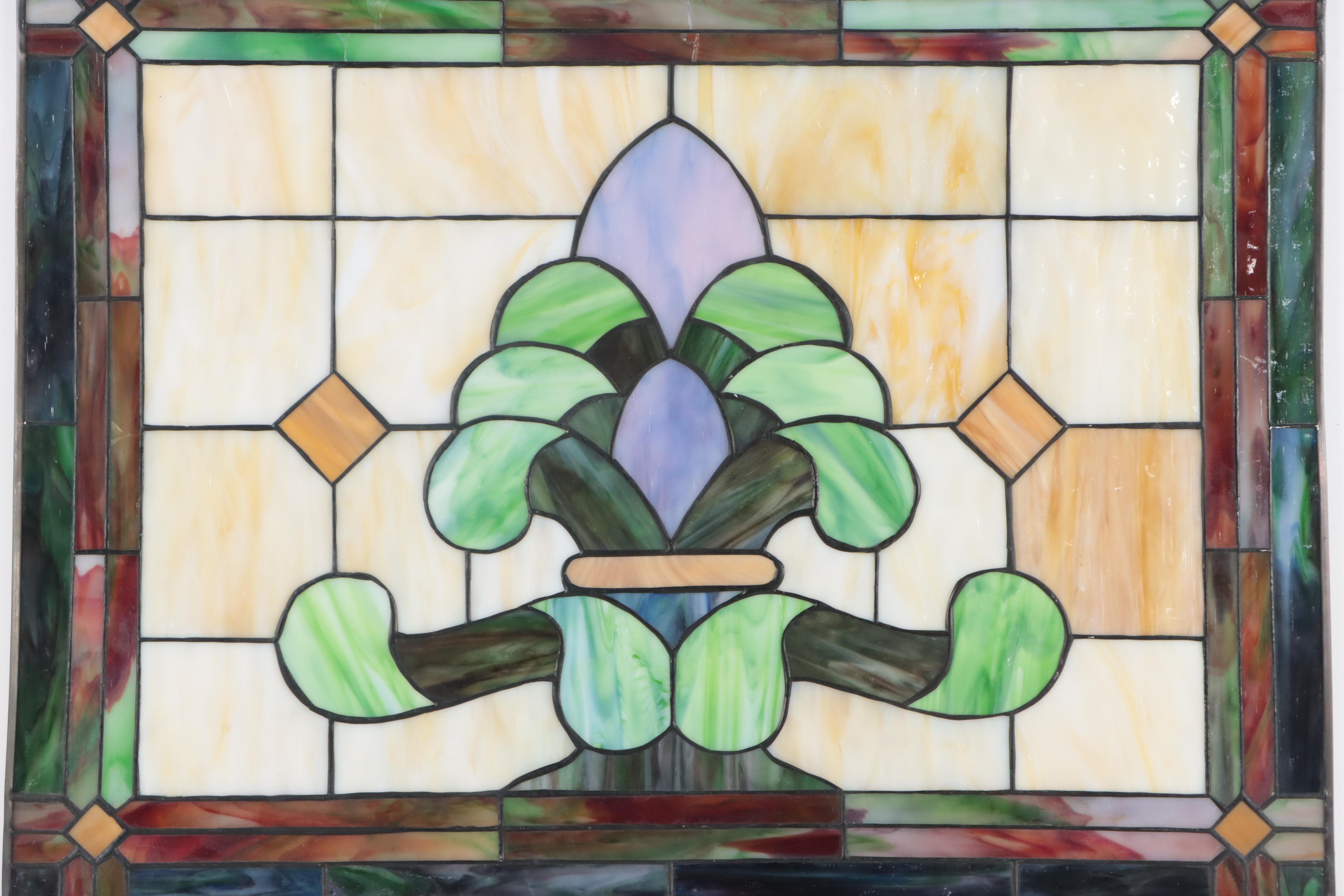 Arts and Crafts Slag Glass Window Panel