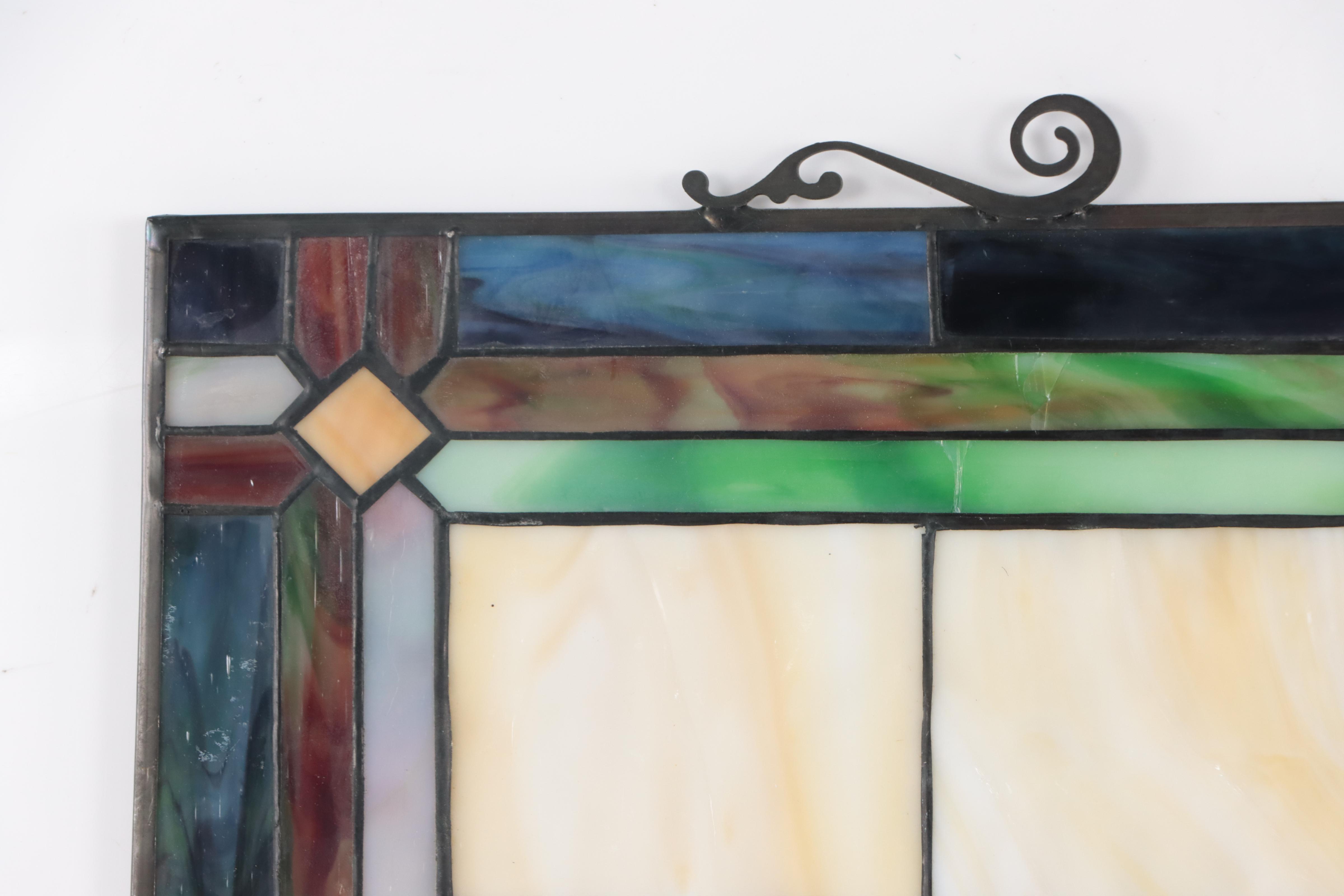 Arts and Crafts Slag Glass Window Panel