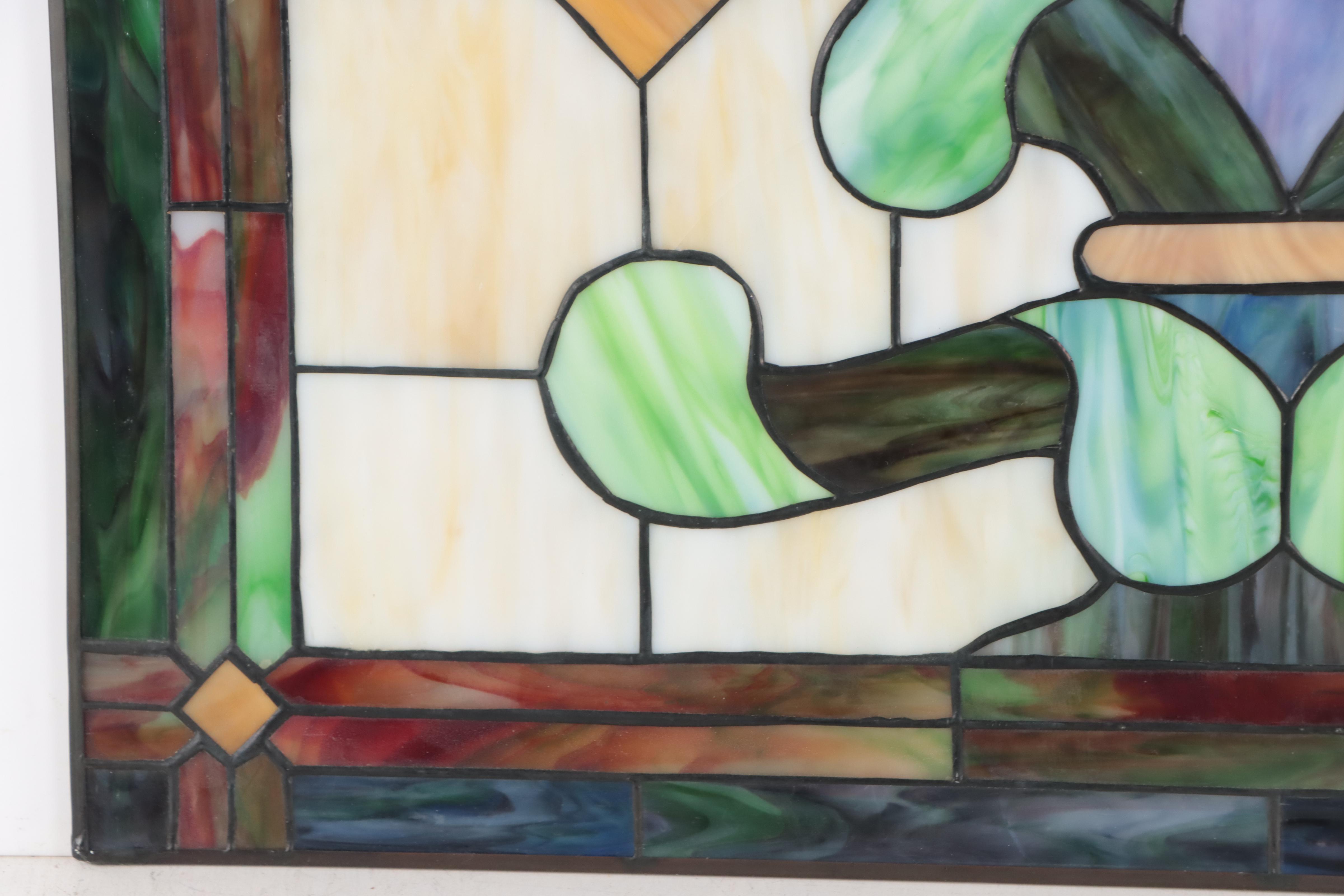 Arts and Crafts Slag Glass Window Panel