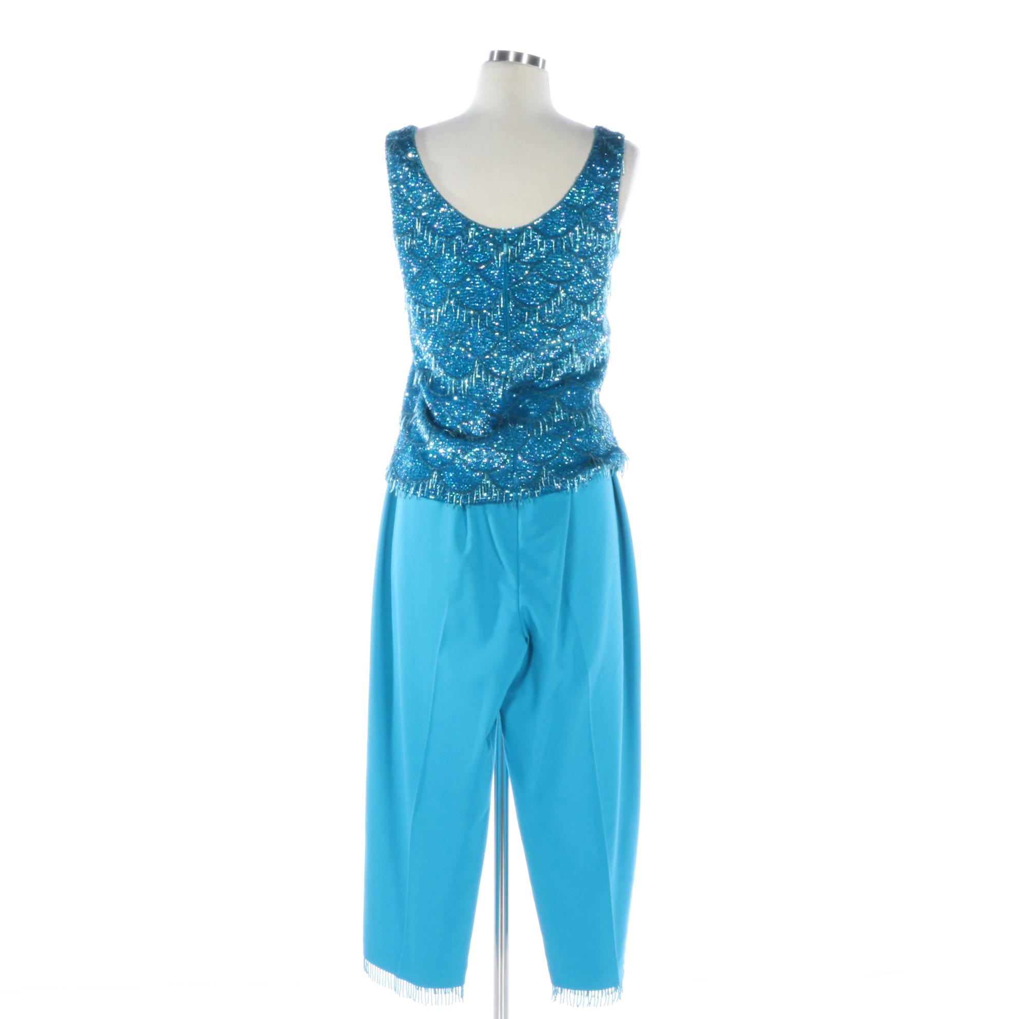 Macy's Bead/Sequin Sleeveless Top and Units Bead Fringe Crop Pants