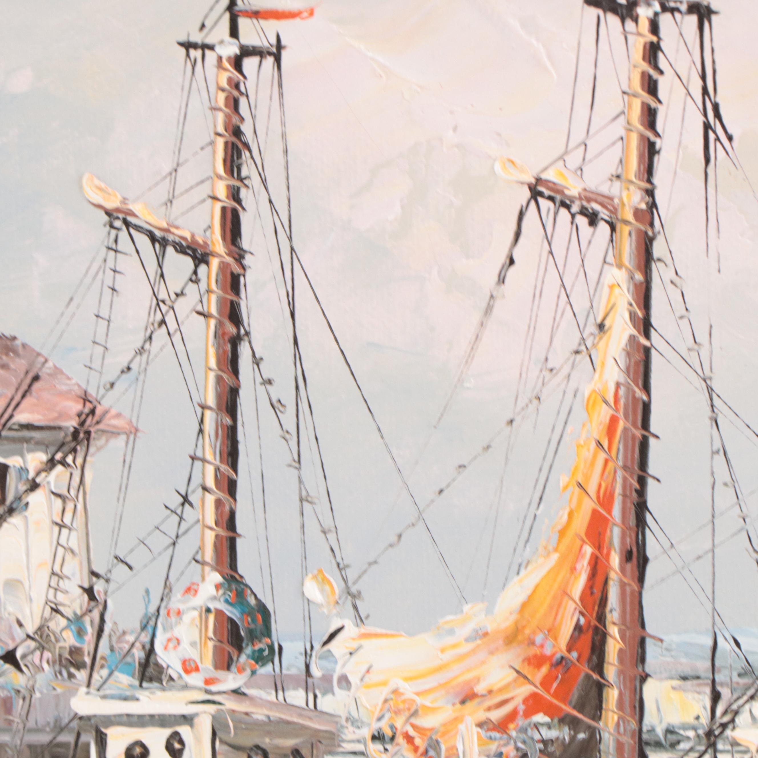 Oil Painting of Harbor Scene