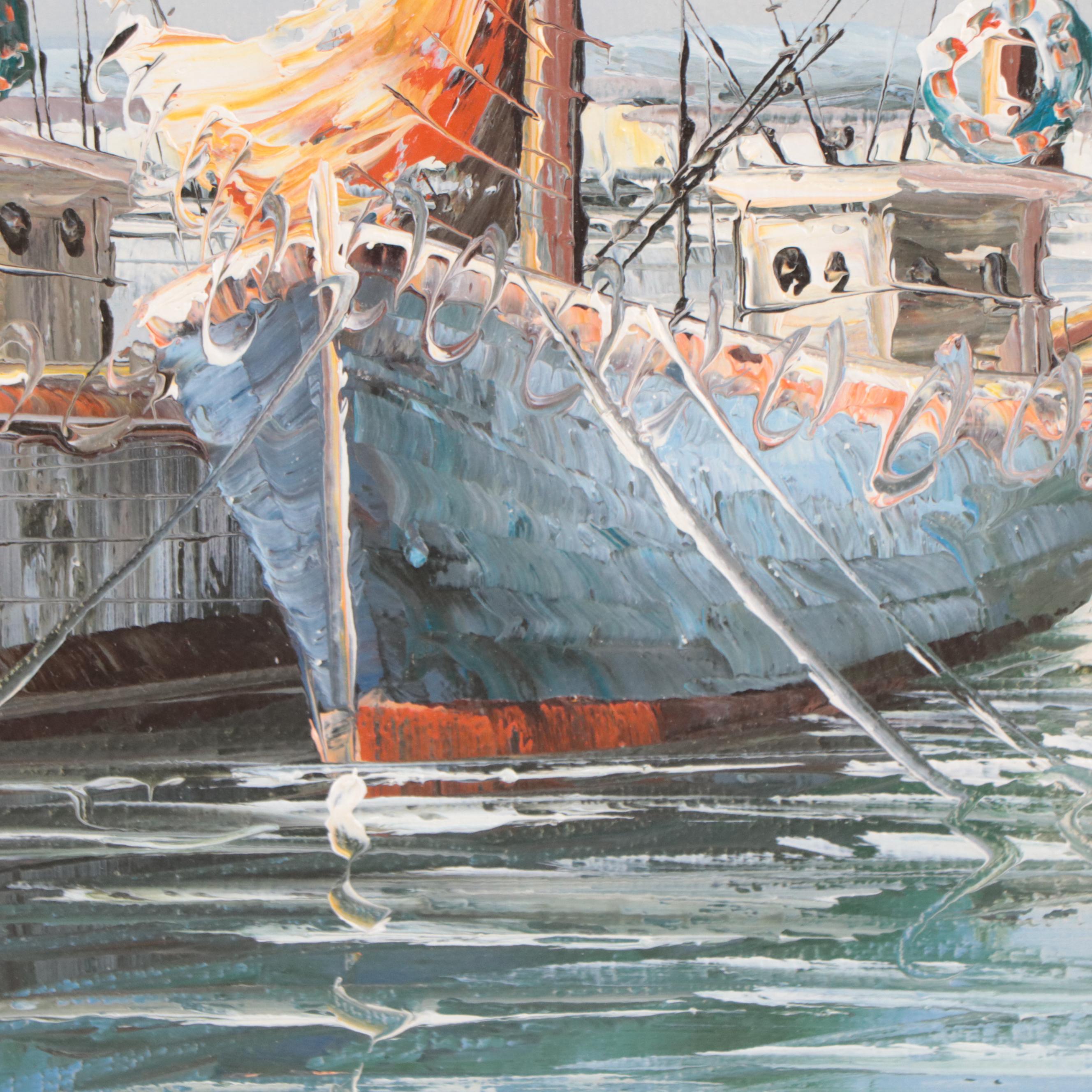 Oil Painting of Harbor Scene
