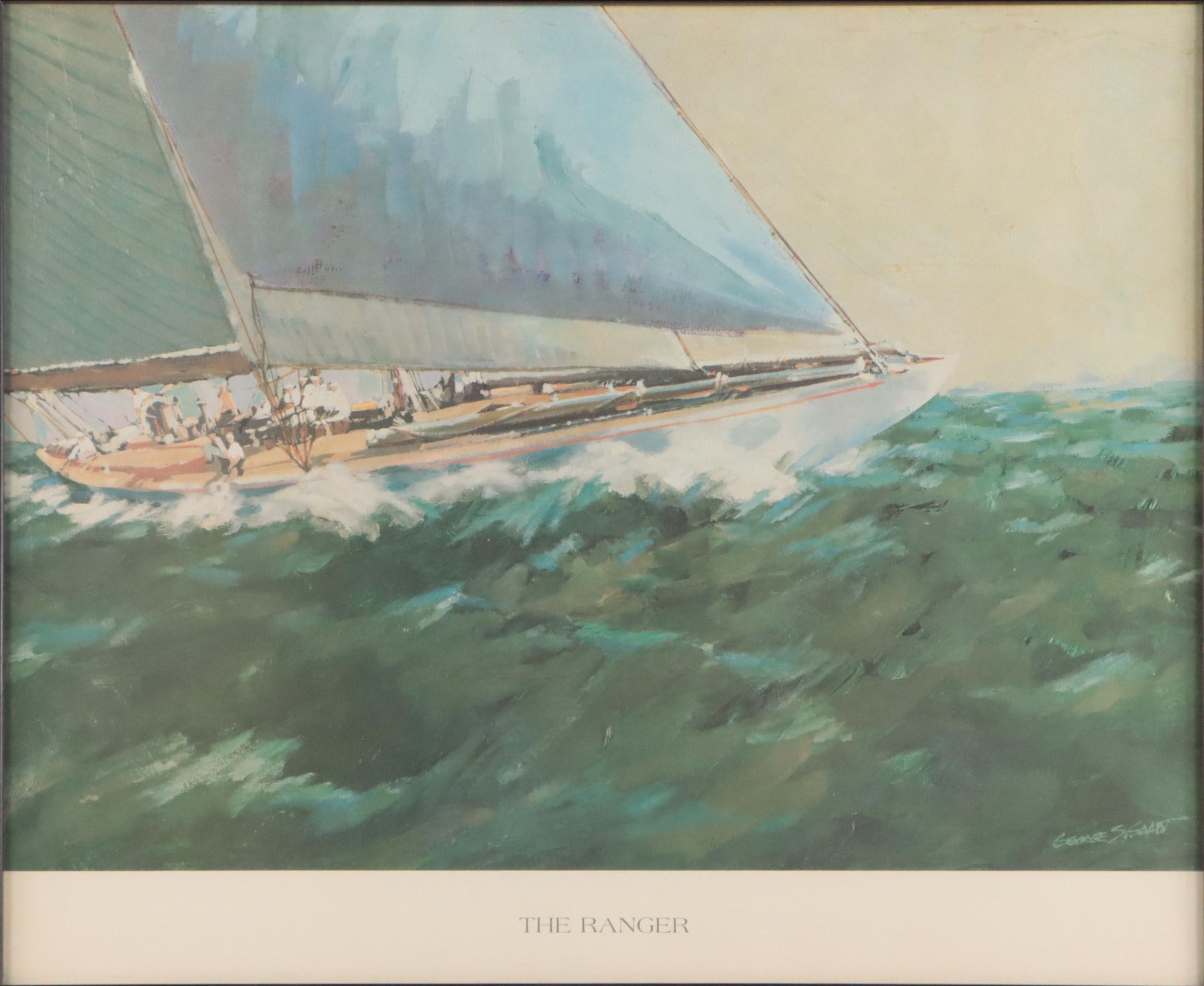 Offset Lithograph After George Gaadt of America's Cup Racing Yacht "The Ranger"