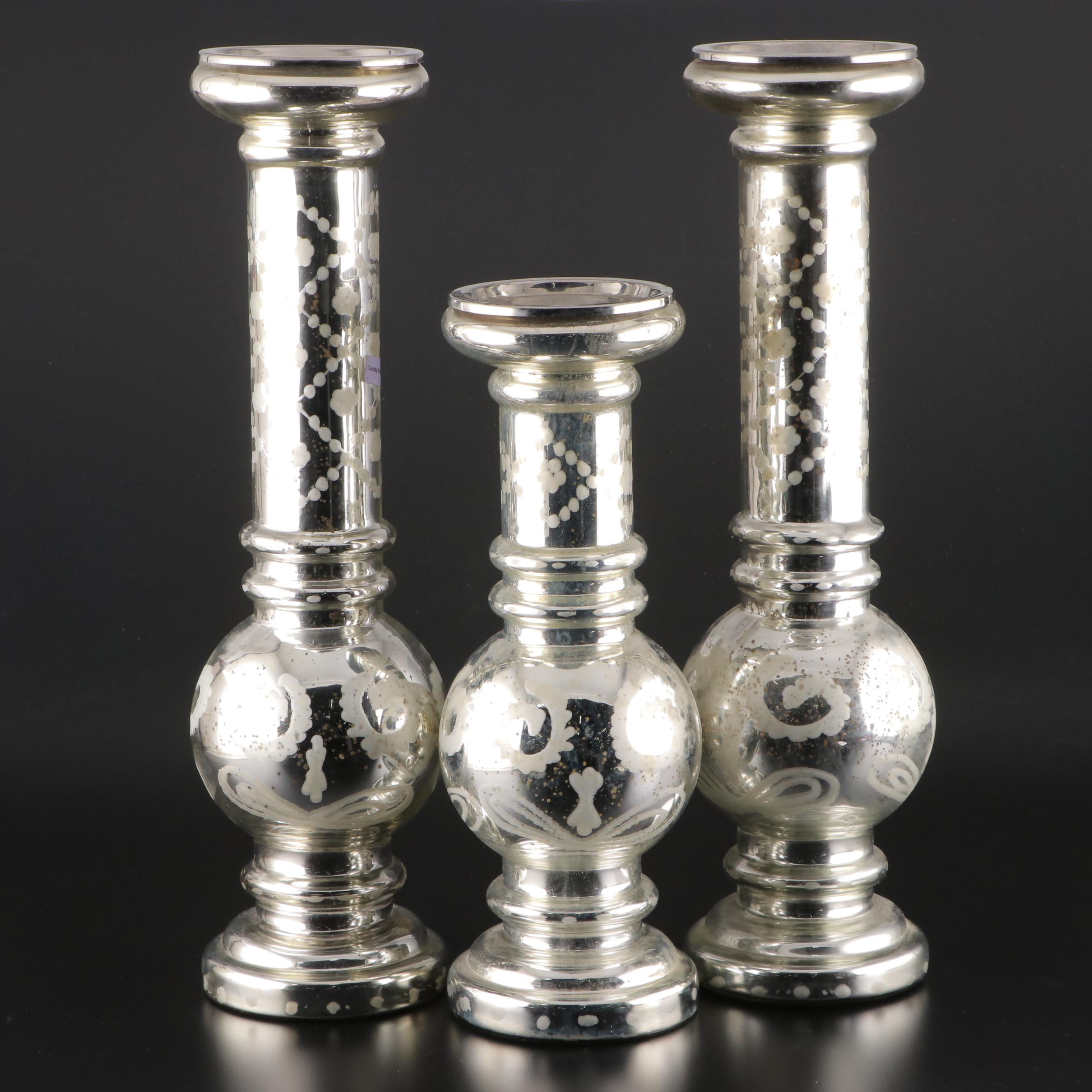 Czech and Other Mercury Glass Taper Candle Holders