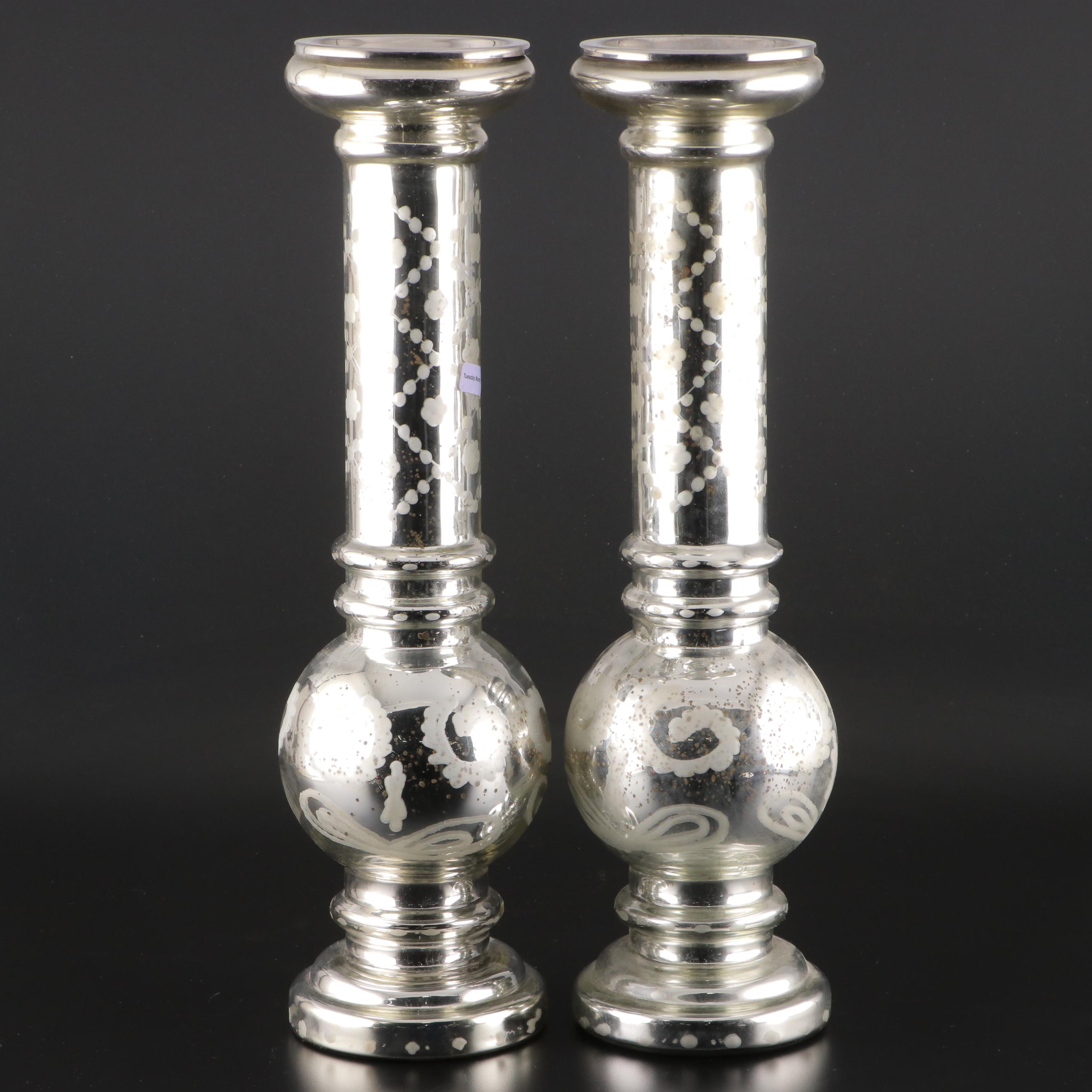 Czech and Other Mercury Glass Taper Candle Holders