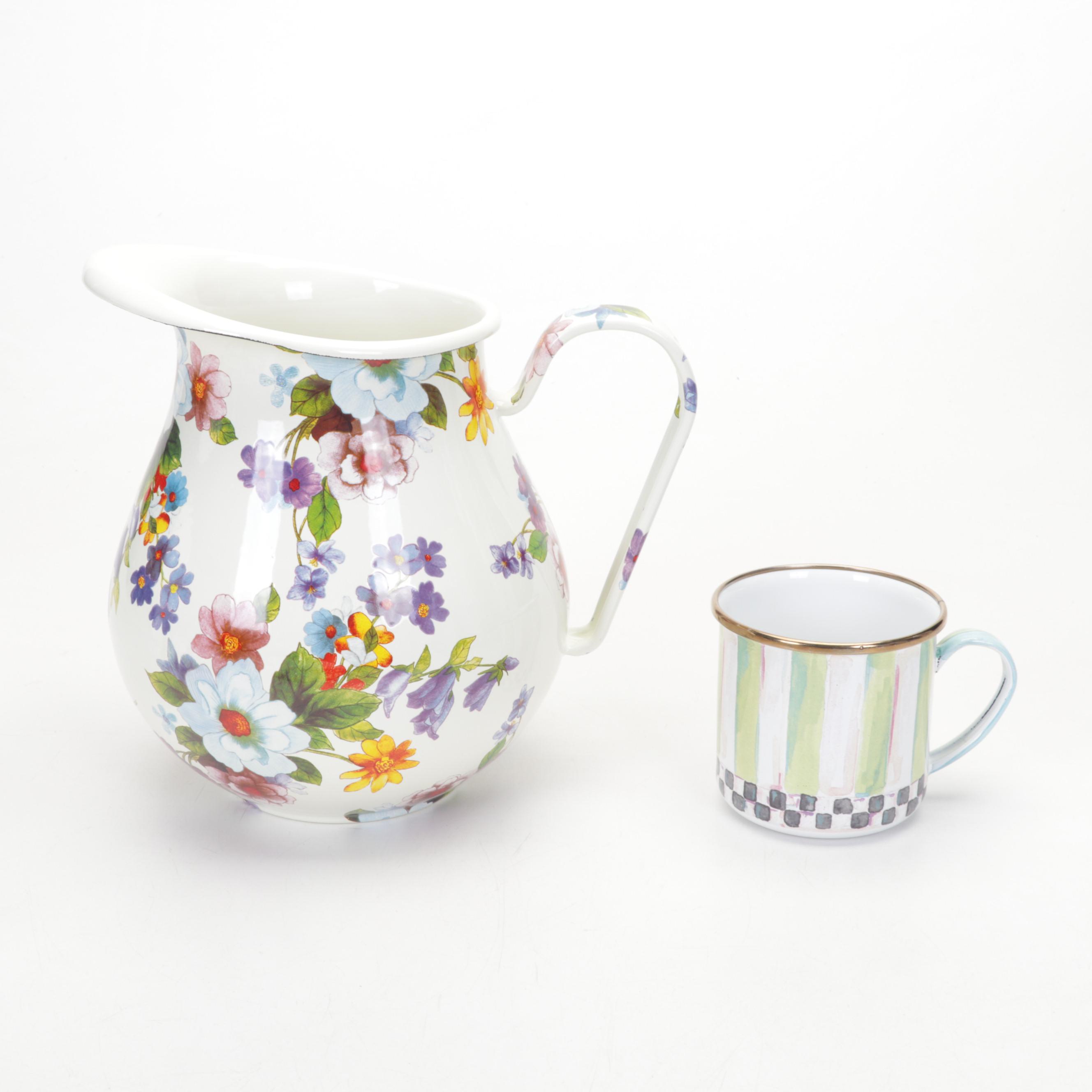 Mackenzie-Childs "Flower Market" Enamelware and Galvanized Flower Buckets