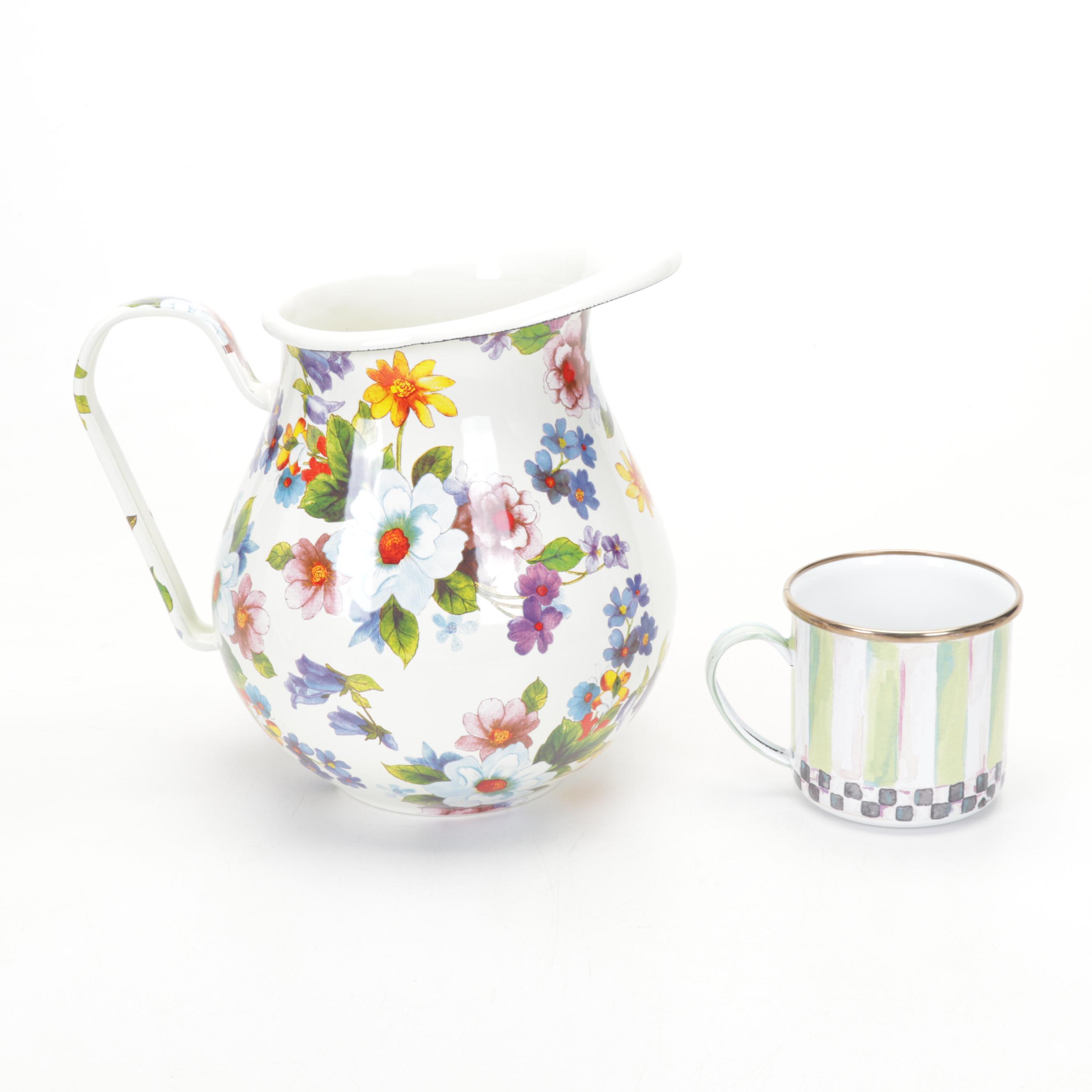 Mackenzie-Childs "Flower Market" Enamelware and Galvanized Flower Buckets