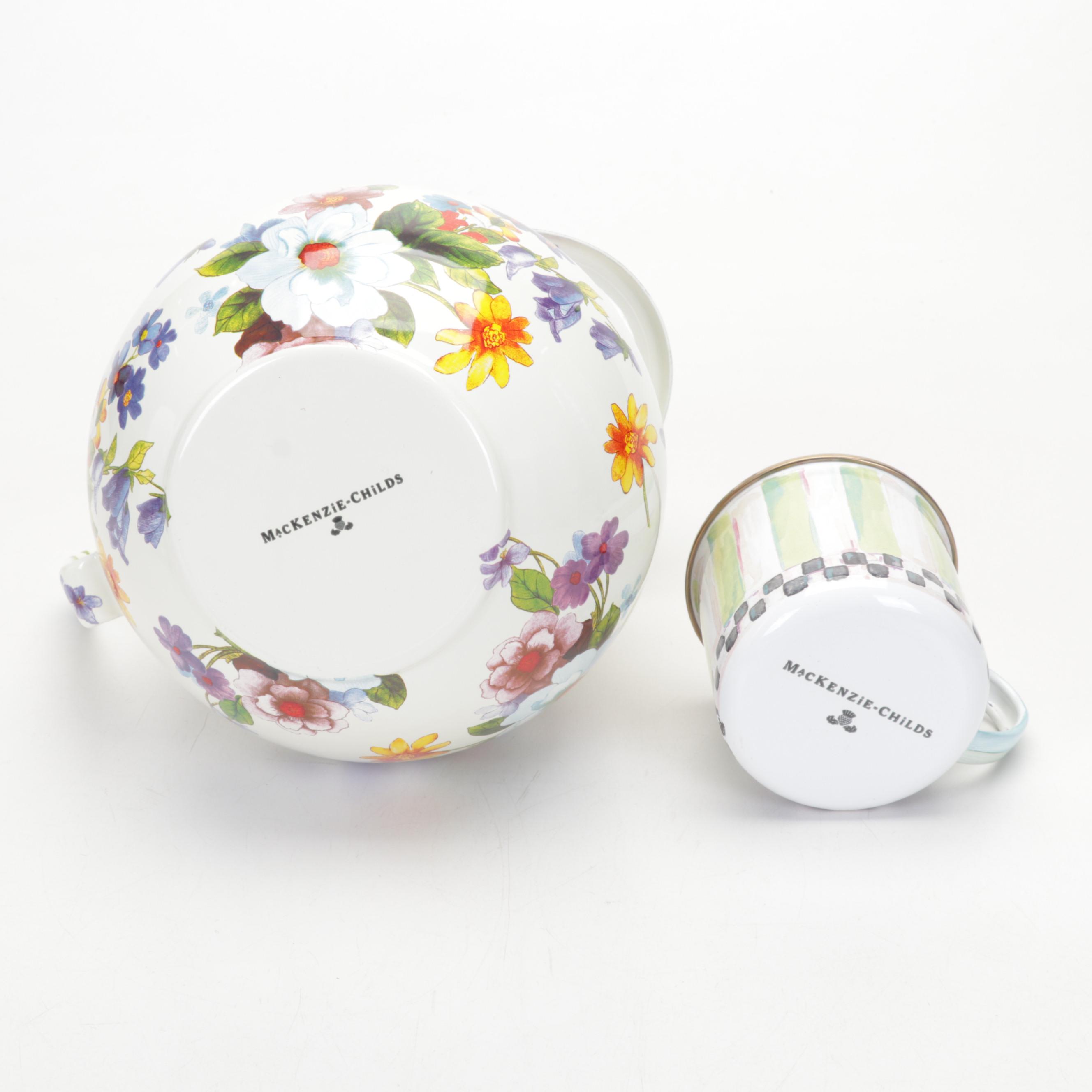 Mackenzie-Childs "Flower Market" Enamelware and Galvanized Flower Buckets