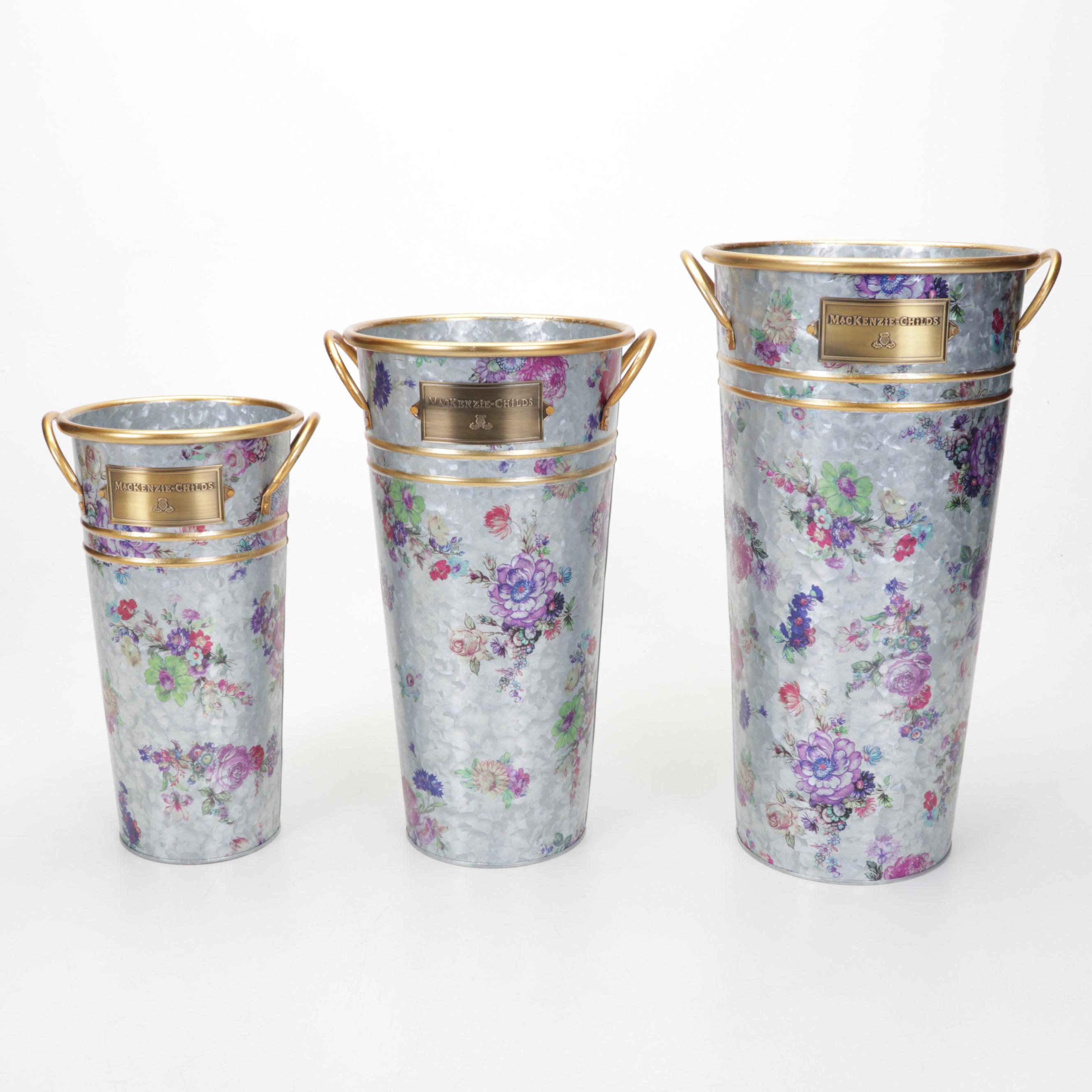 Mackenzie-Childs "Flower Market" Enamelware and Galvanized Flower Buckets
