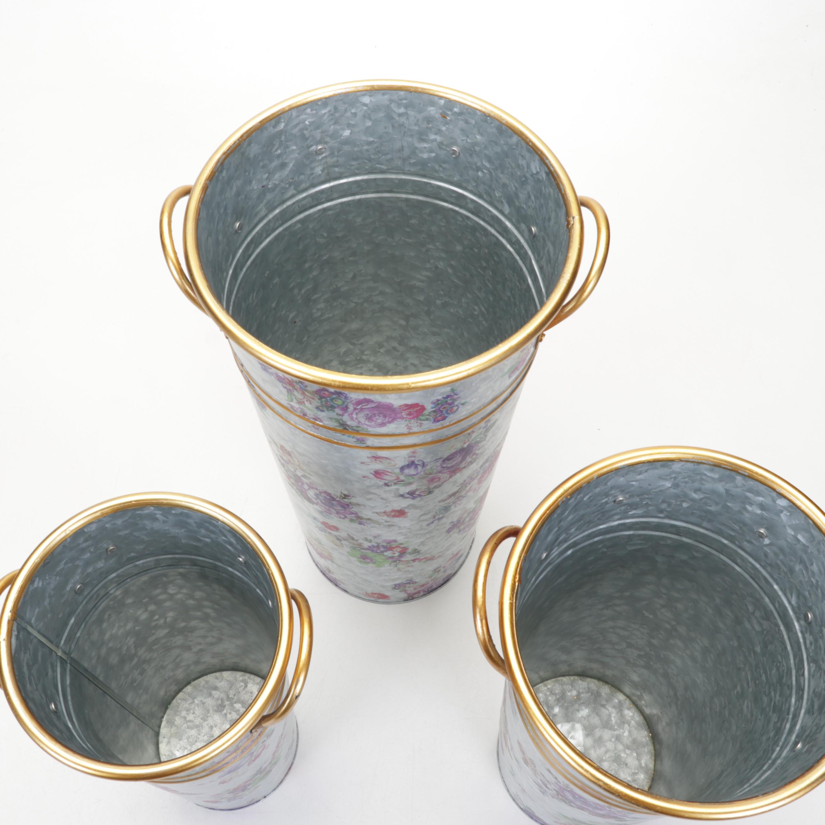 Mackenzie-Childs "Flower Market" Enamelware and Galvanized Flower Buckets