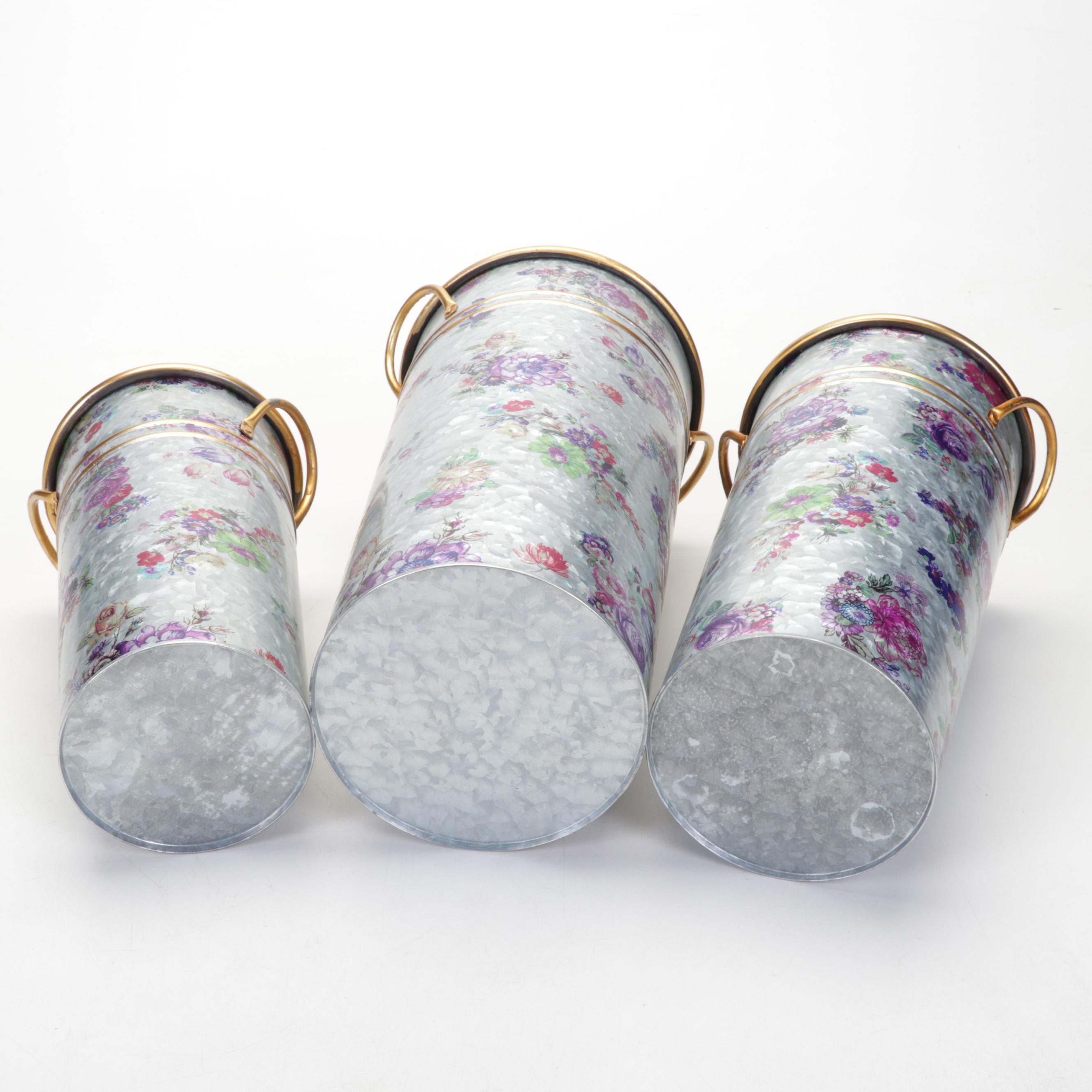 Mackenzie-Childs "Flower Market" Enamelware and Galvanized Flower Buckets