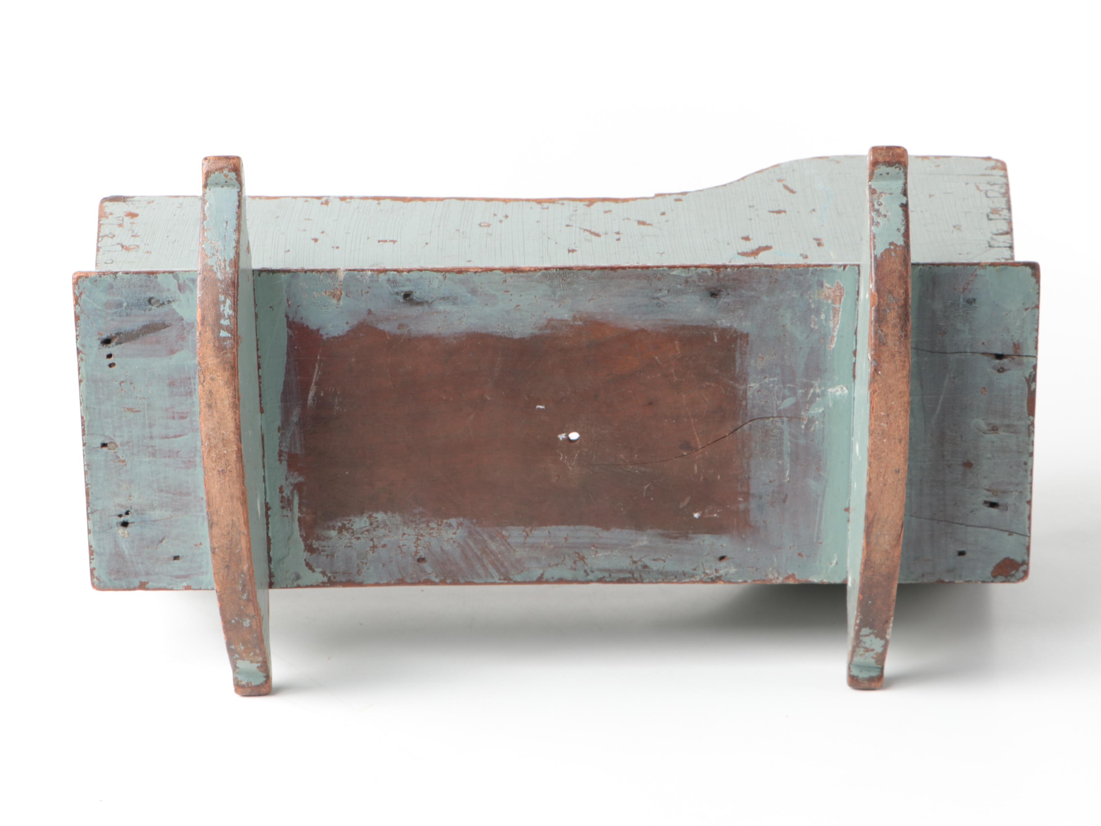 Primitive Milk Painted Doll Cradle and Other Furniture with Baby Clothes