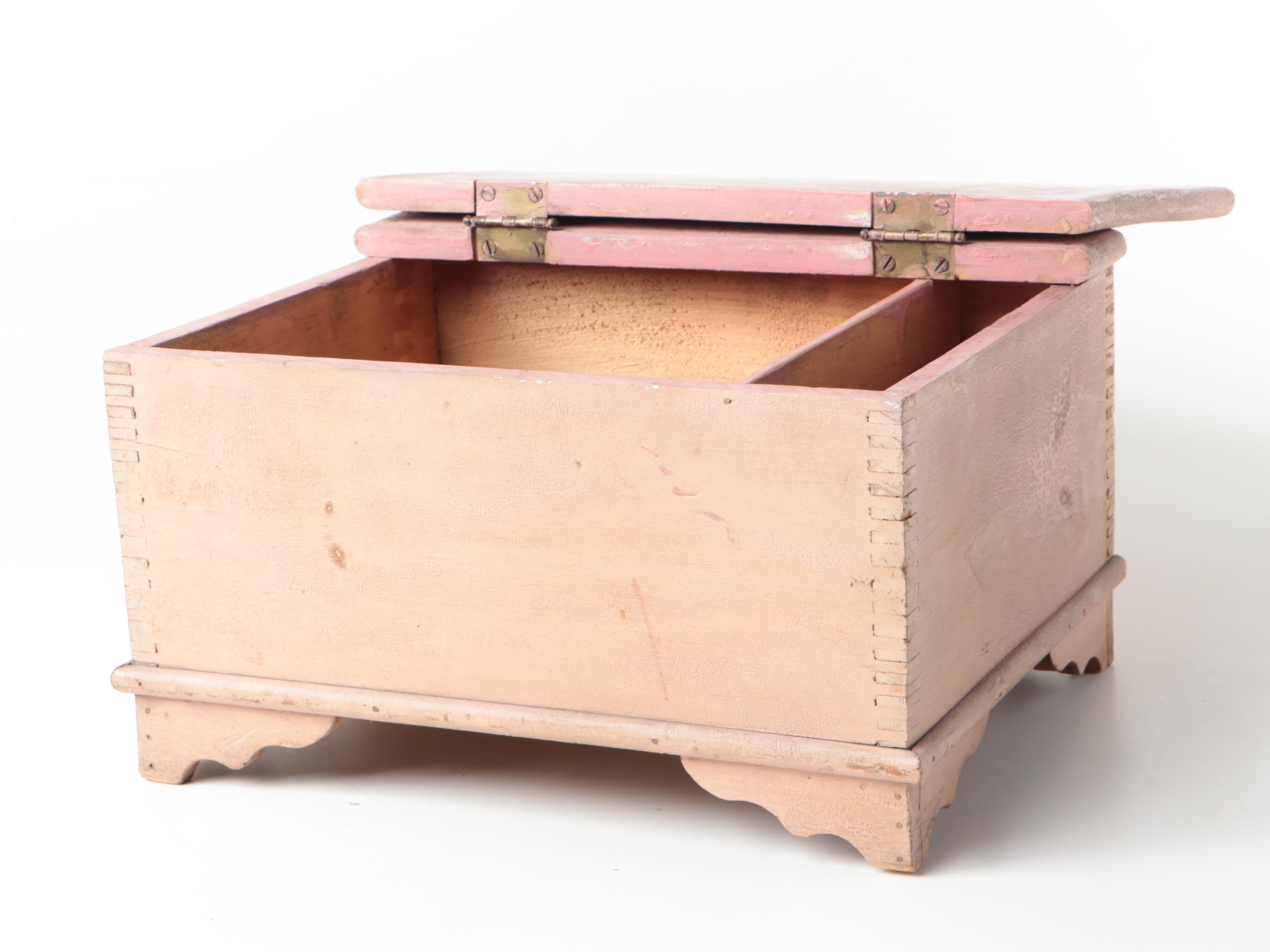 Primitive Milk Painted Doll Cradle and Other Furniture with Baby Clothes