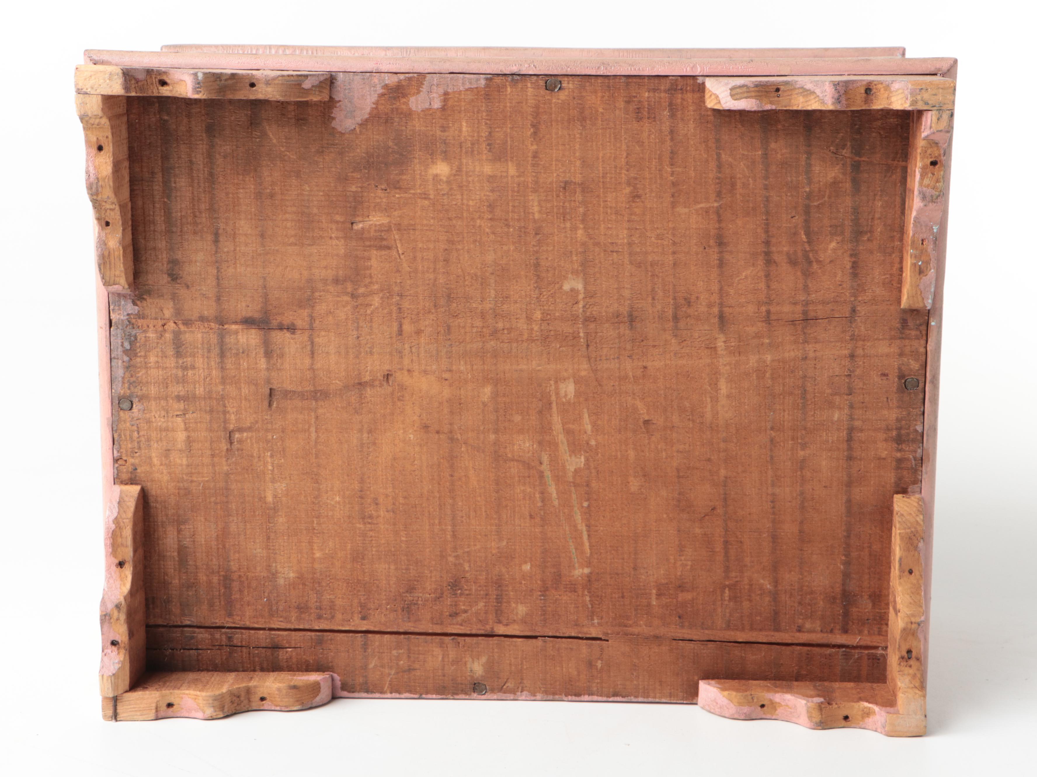 Primitive Milk Painted Doll Cradle and Other Furniture with Baby Clothes