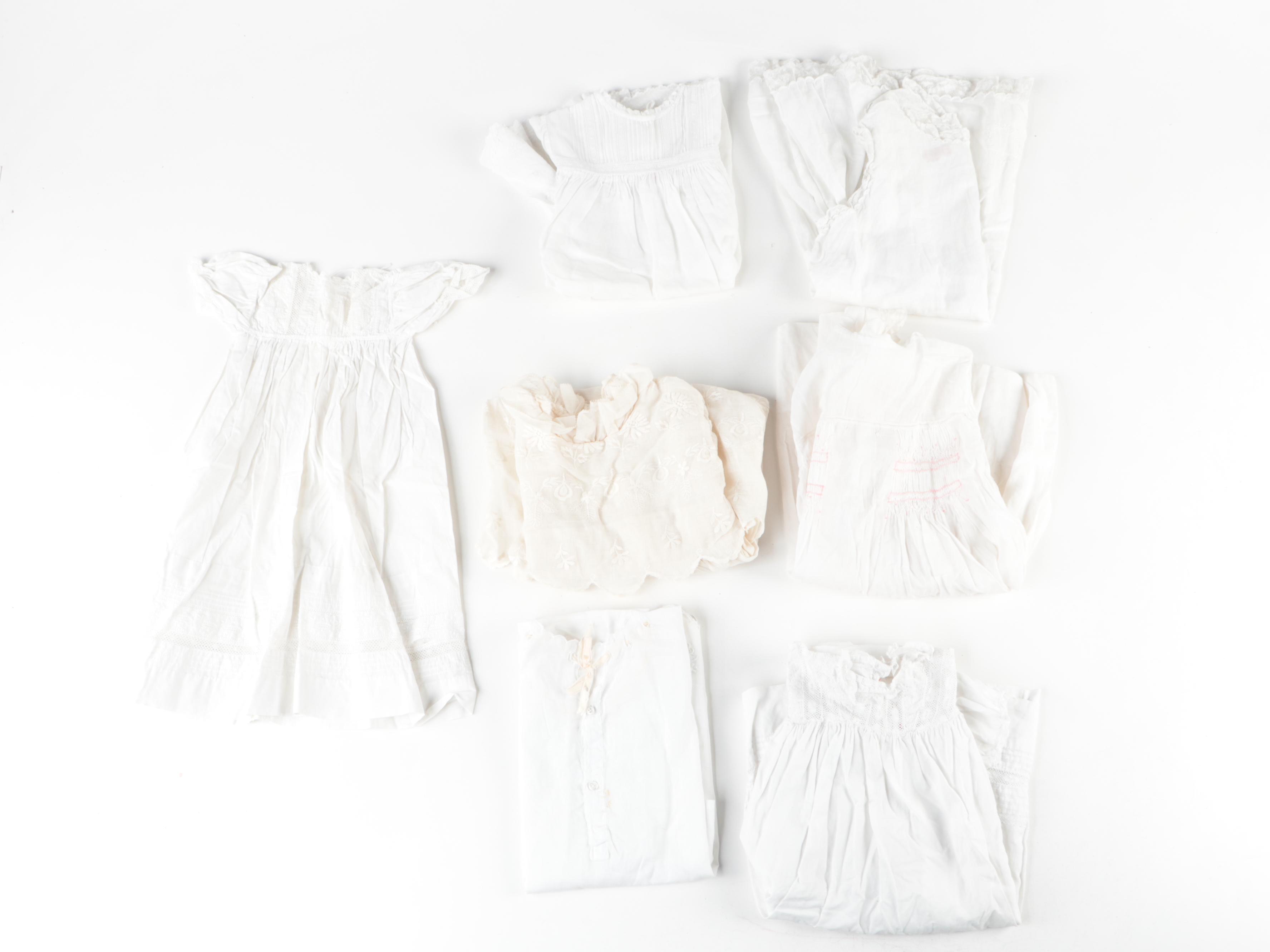 Primitive Milk Painted Doll Cradle and Other Furniture with Baby Clothes