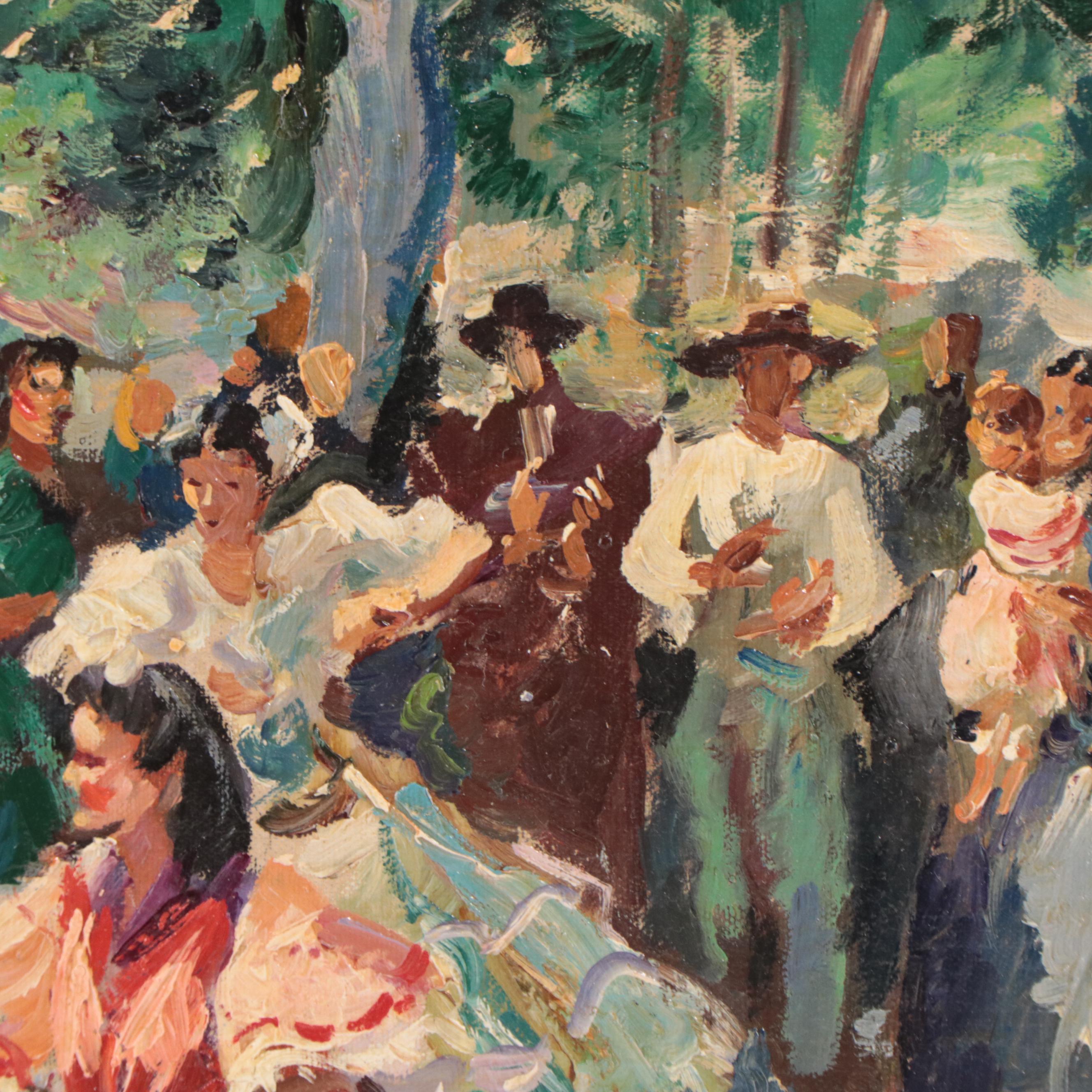 Roberta Gonzáles Oil Painting of Village Scene With Dancers