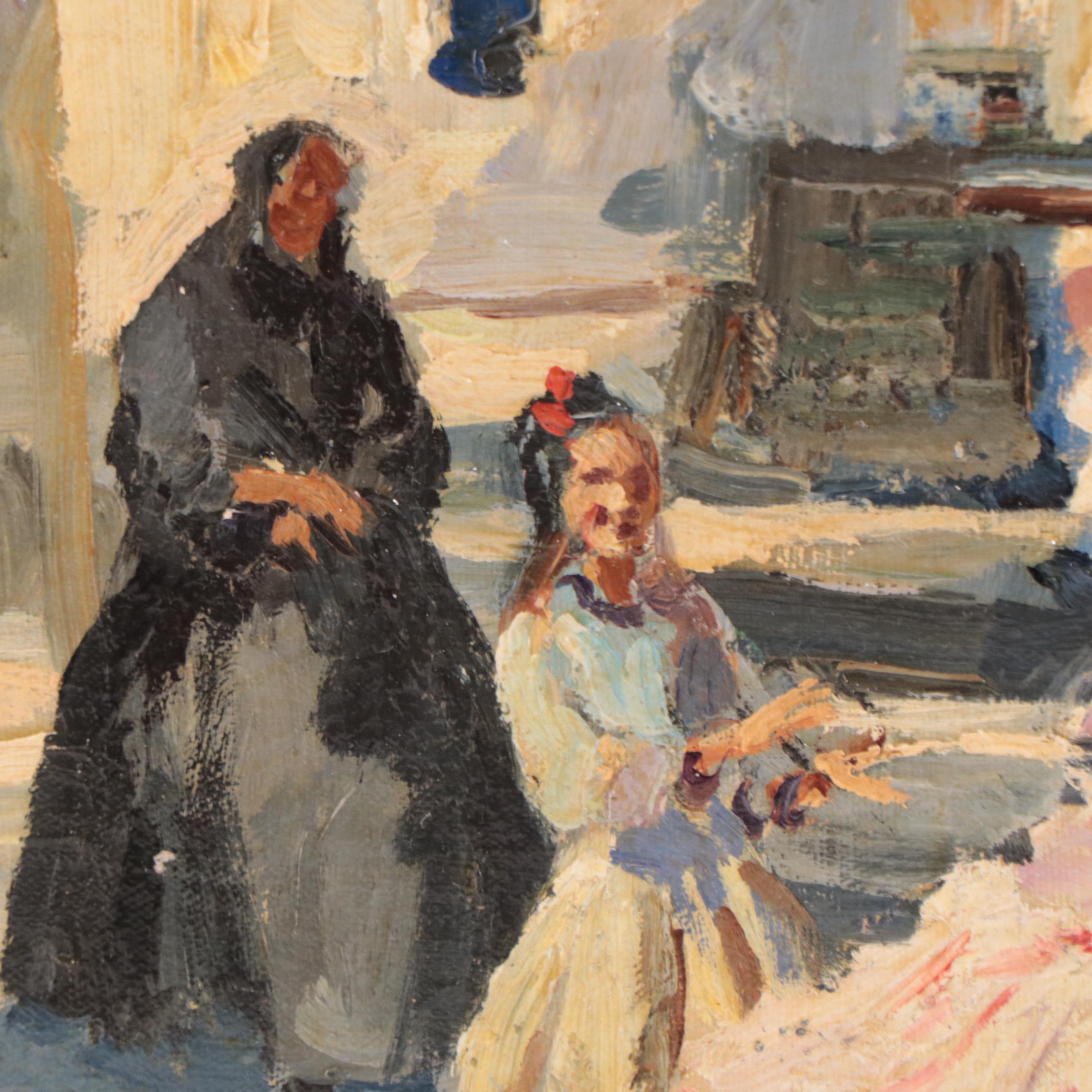 Roberta Gonzáles Oil Painting of Village Scene With Dancers