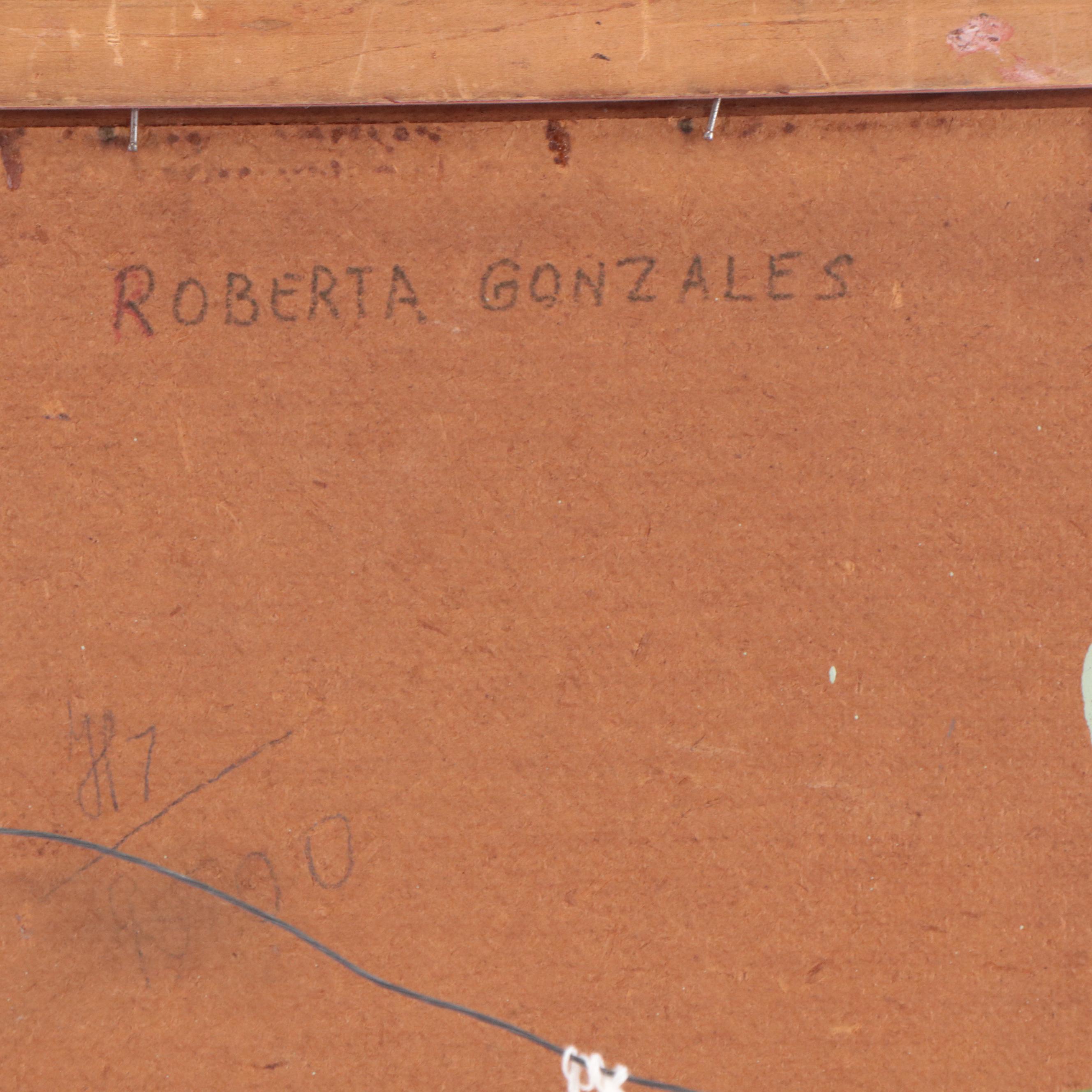 Roberta Gonzáles Oil Painting of Village Scene With Dancers