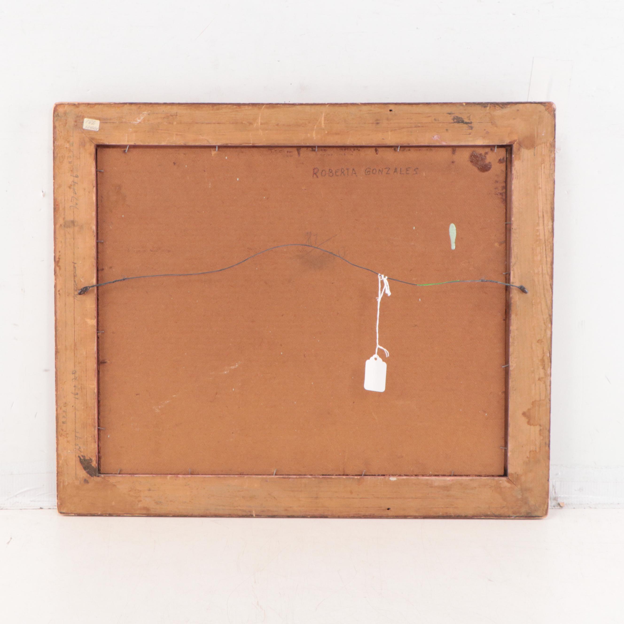 Roberta Gonzáles Oil Painting of Village Scene With Dancers