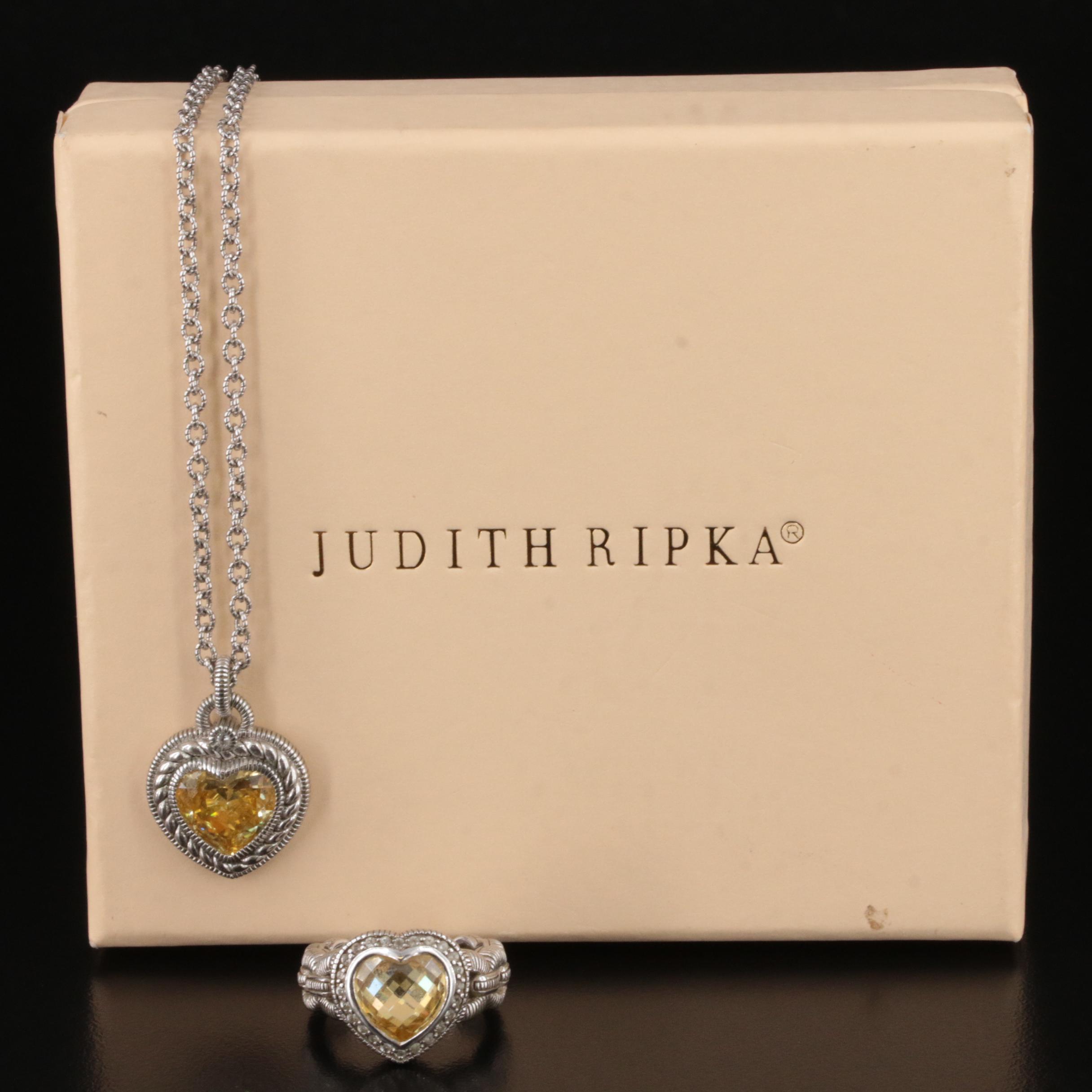Judith Ripka Sterling Cubic Zirconia and Sapphire Necklace and Ring Set