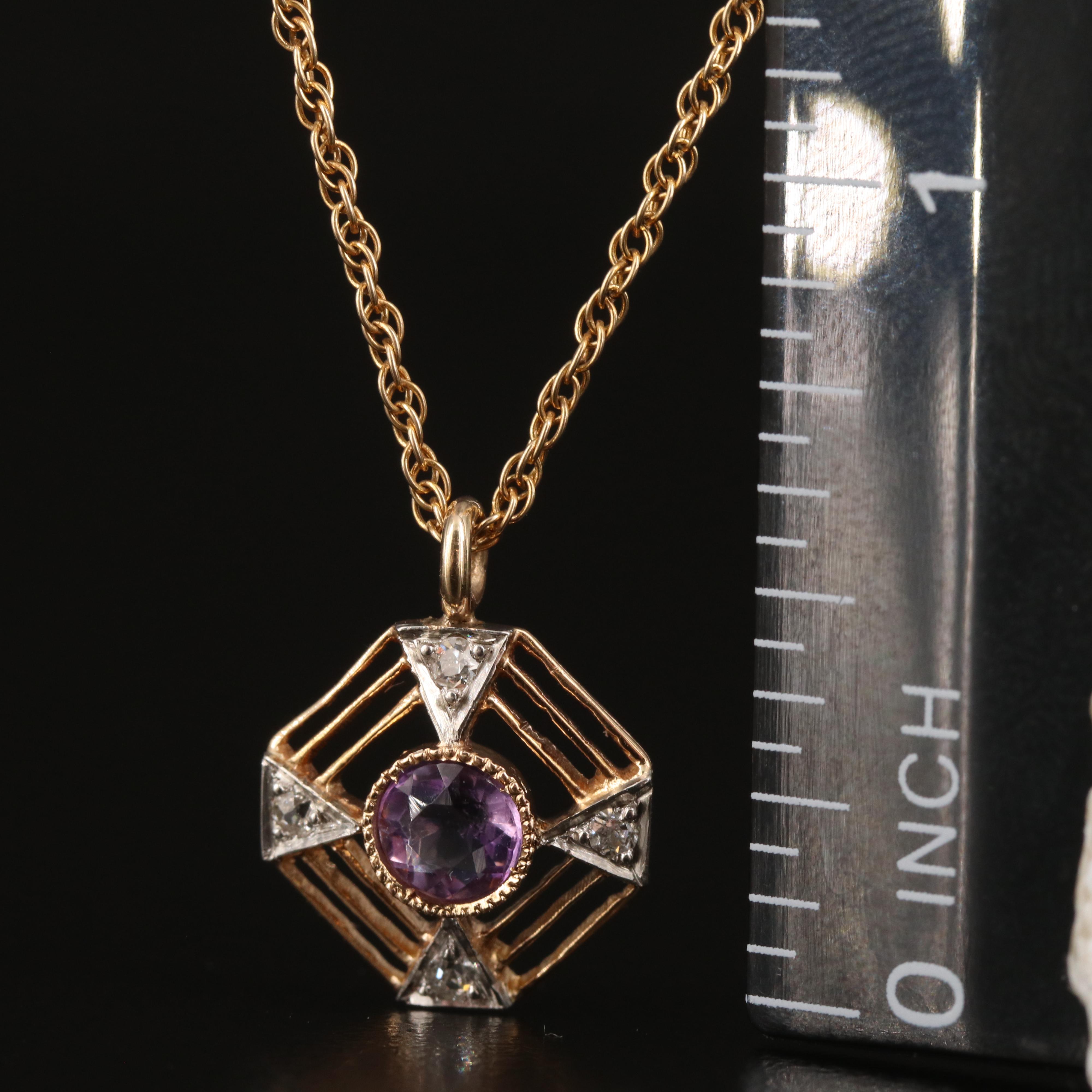 14K and 10K Amethyst and Diamond Necklace