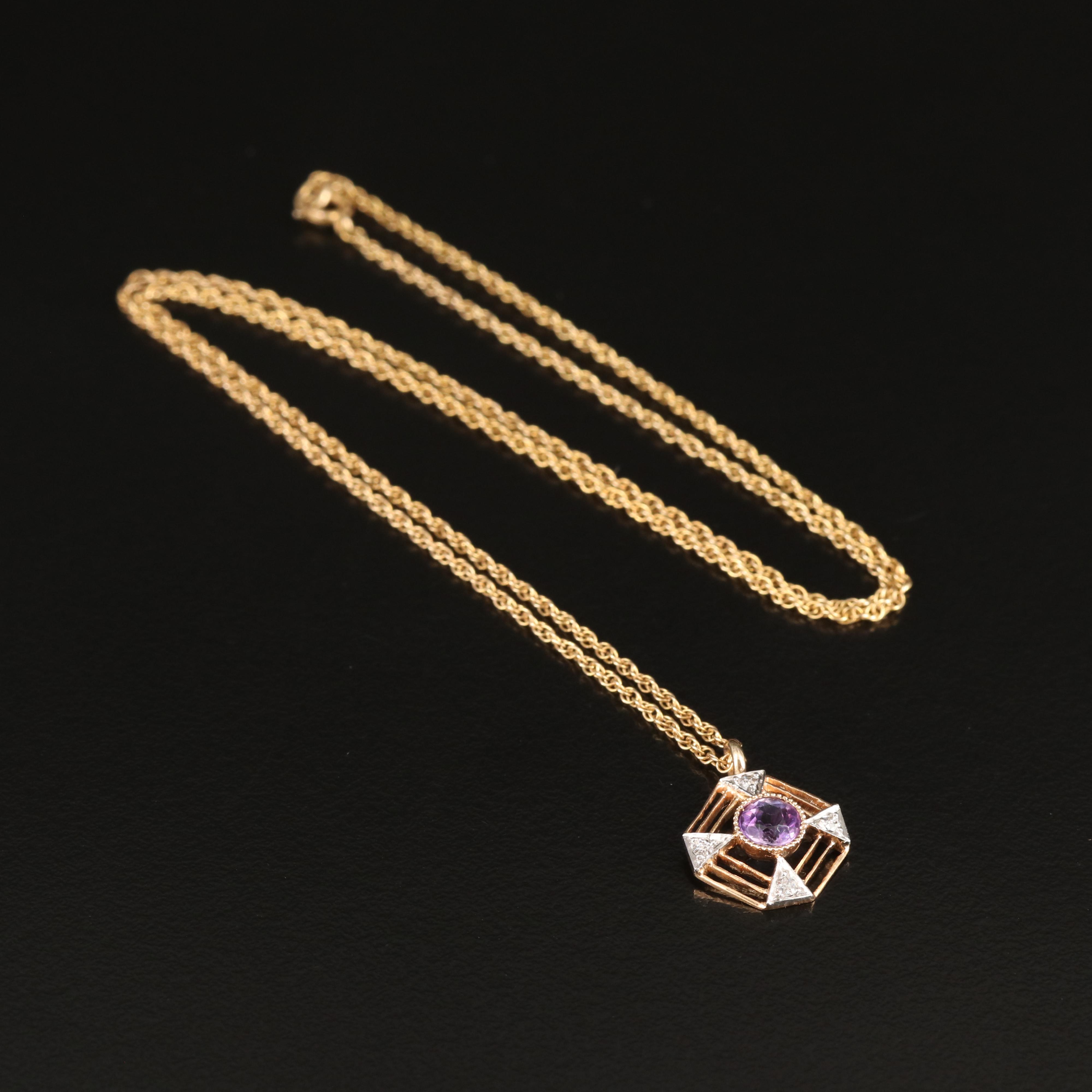 14K and 10K Amethyst and Diamond Necklace