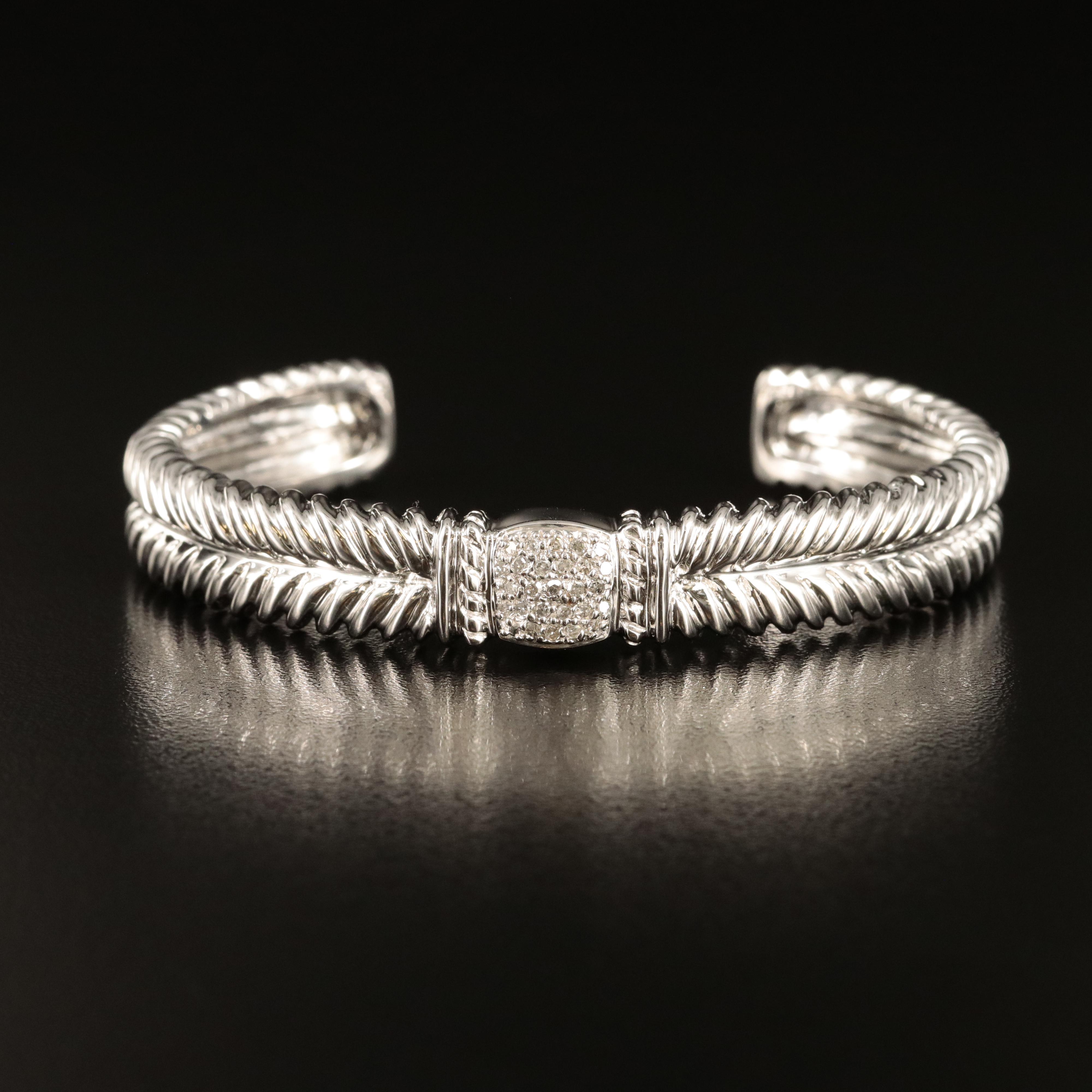 Sterling Diamond Braided Cuff