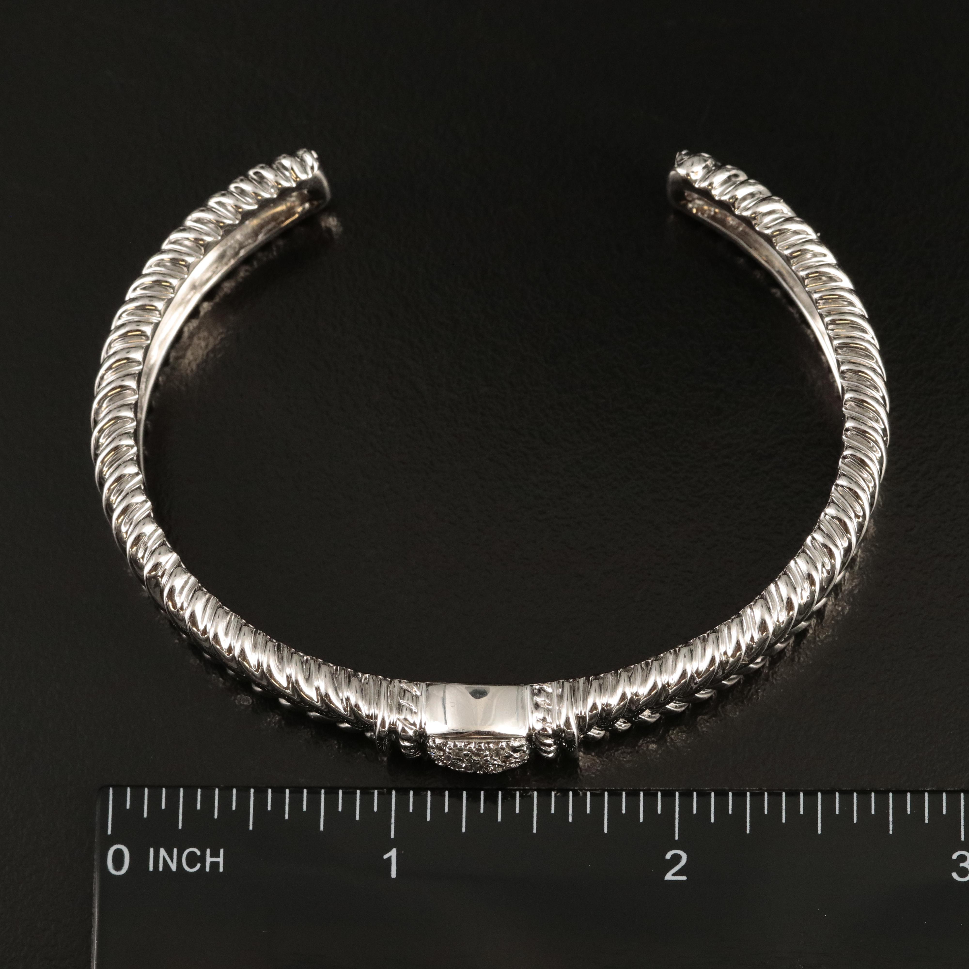 Sterling Diamond Braided Cuff