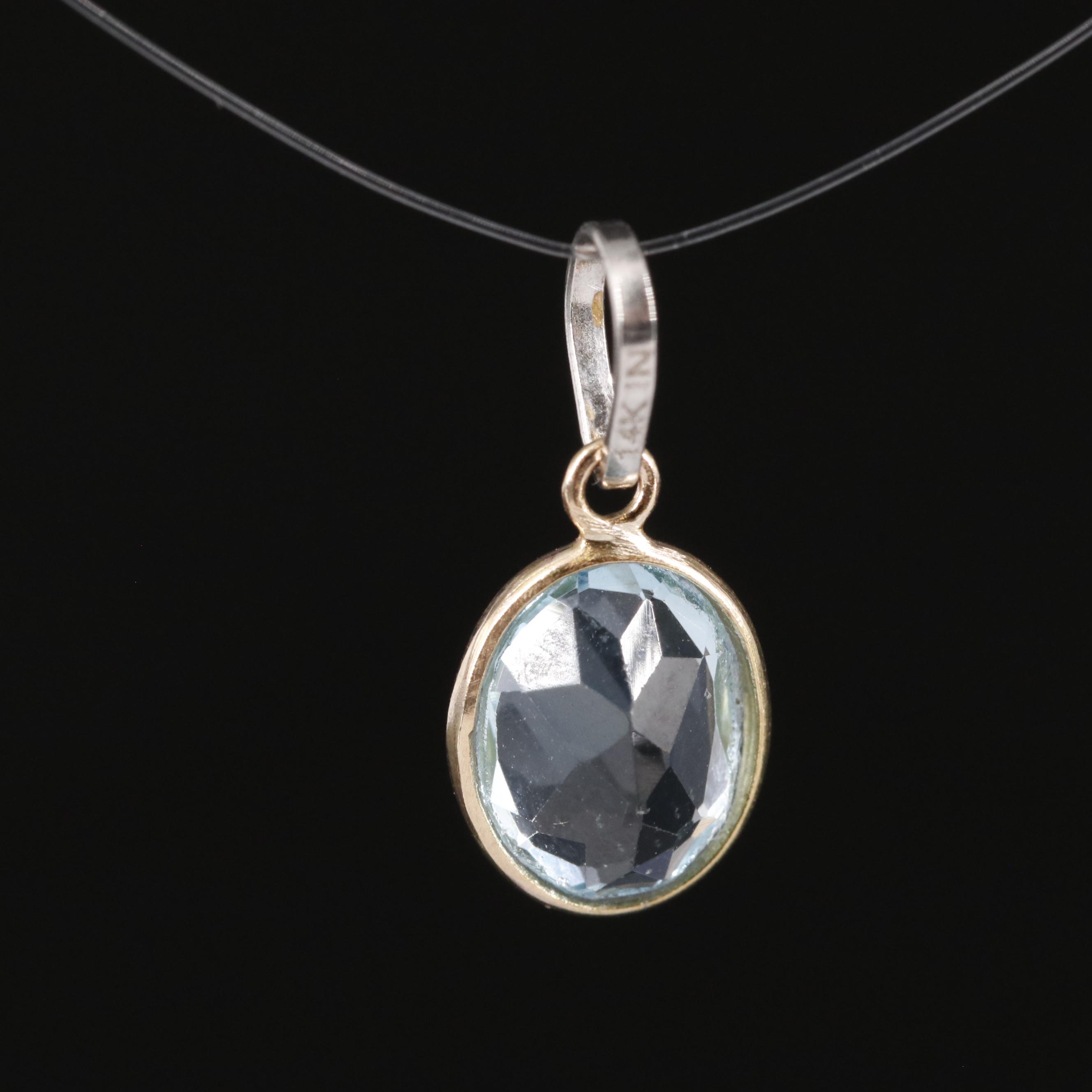 14K Blue Topaz Pendant