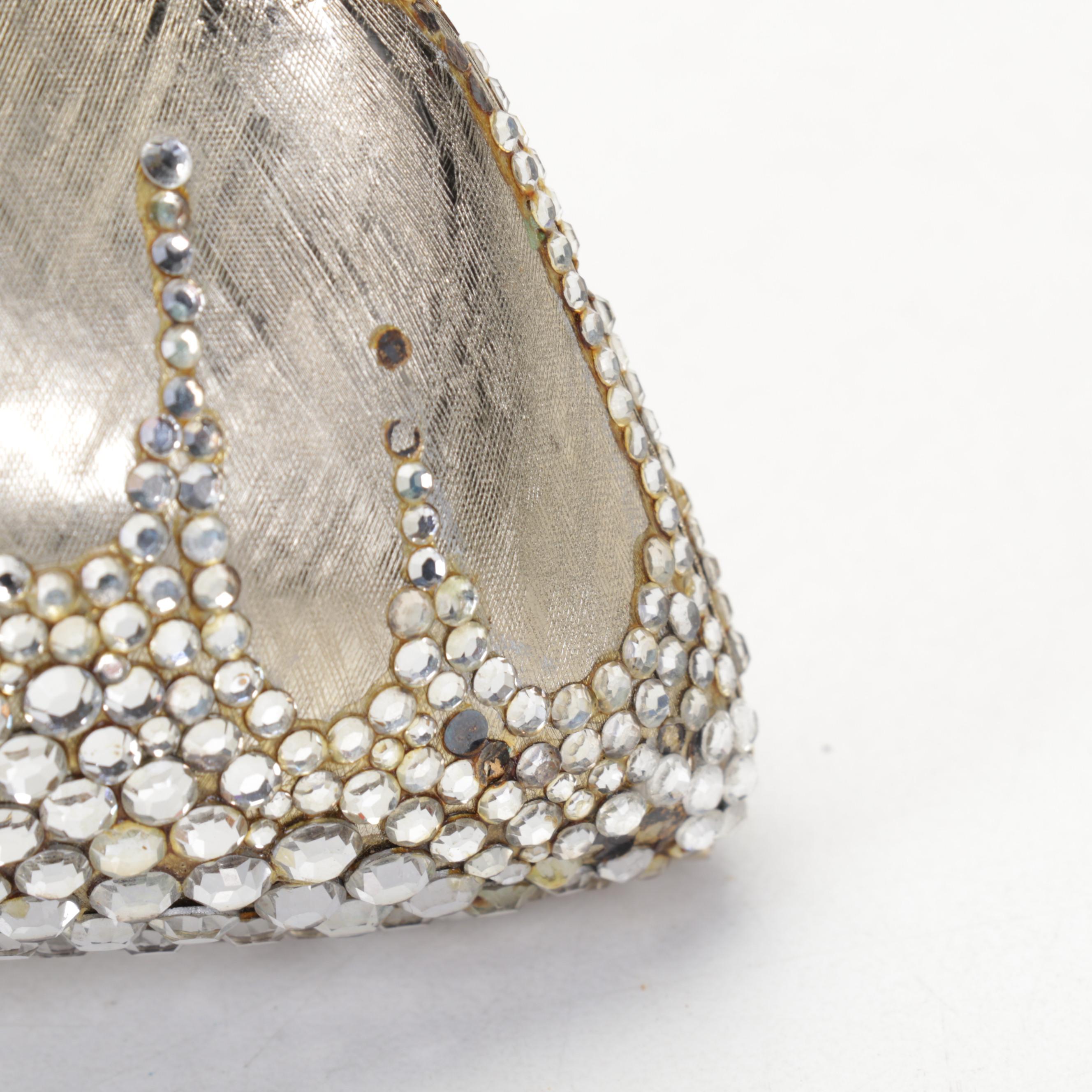 Judith Leiber Swarovski Crystal Minaudière Purse in Florentine Finish with Chain